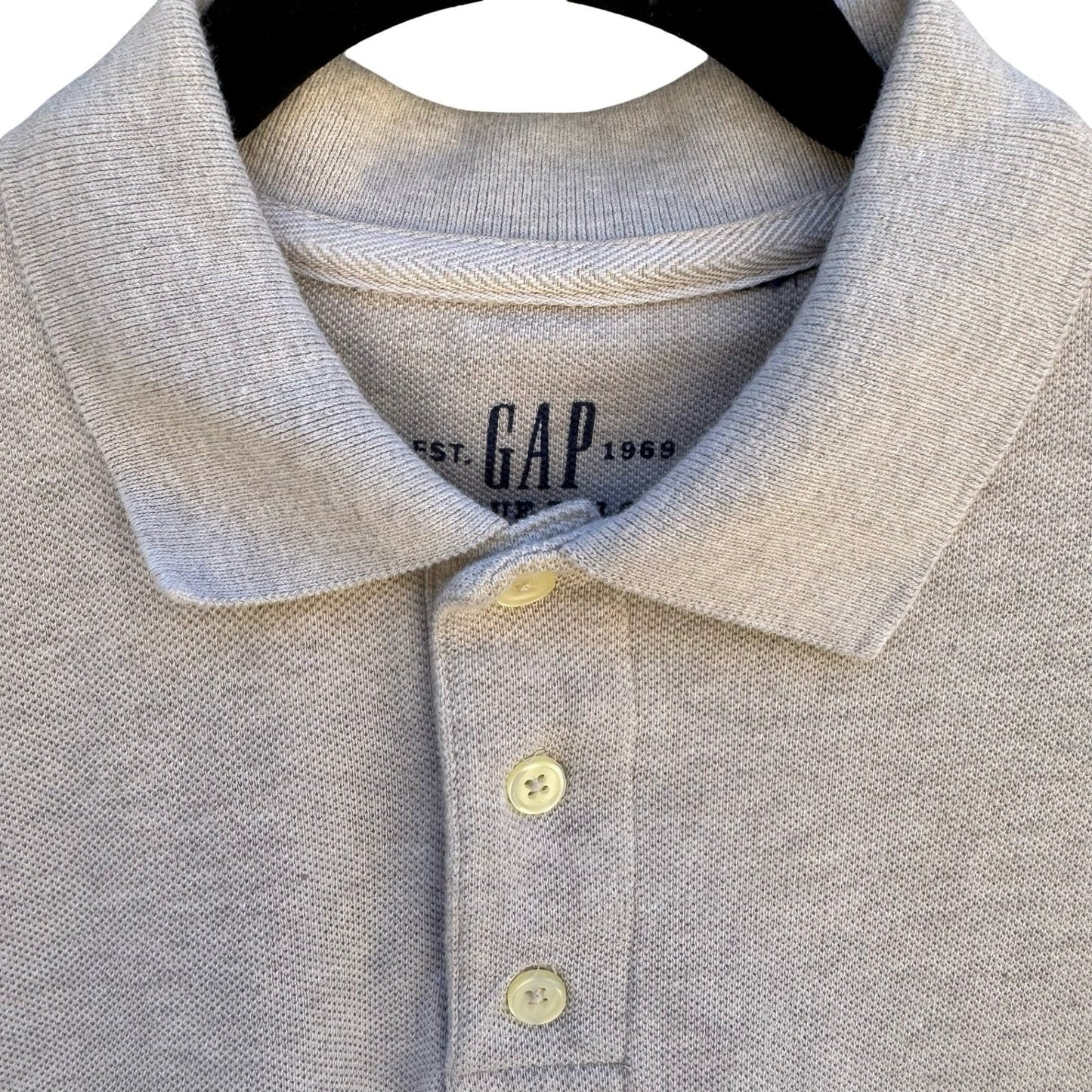 GAP Mens Preppy Pique Polo Minimalist Shirt Neutral Grey Old Money All Cotton L