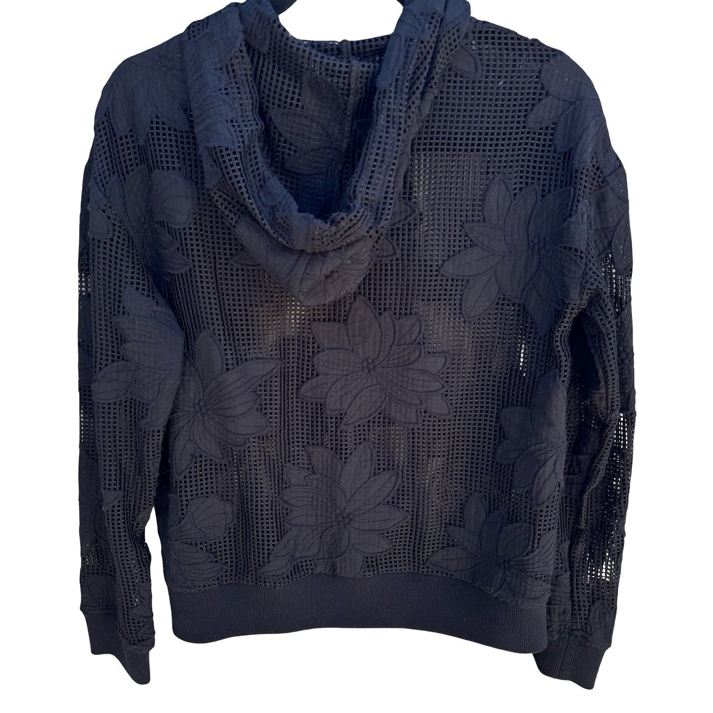 Gothic Dark Floral Mesh Embroidered Hoodie Sheer Lace Grid Jacket Edgy Romantic