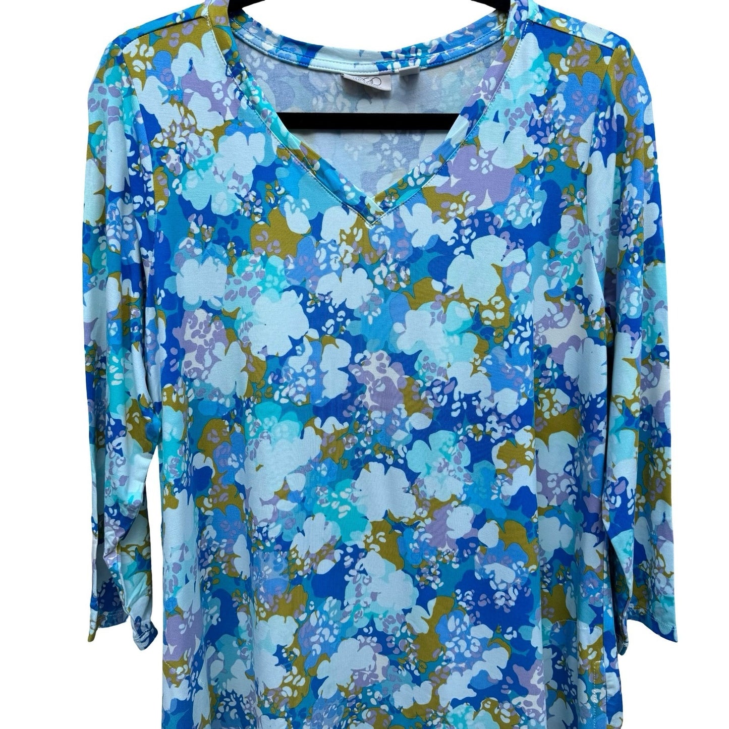 LOGO Lori Goldstein Kennedy Tunic Boho Flowy Garden Floral Sharkbite Hem M NEW