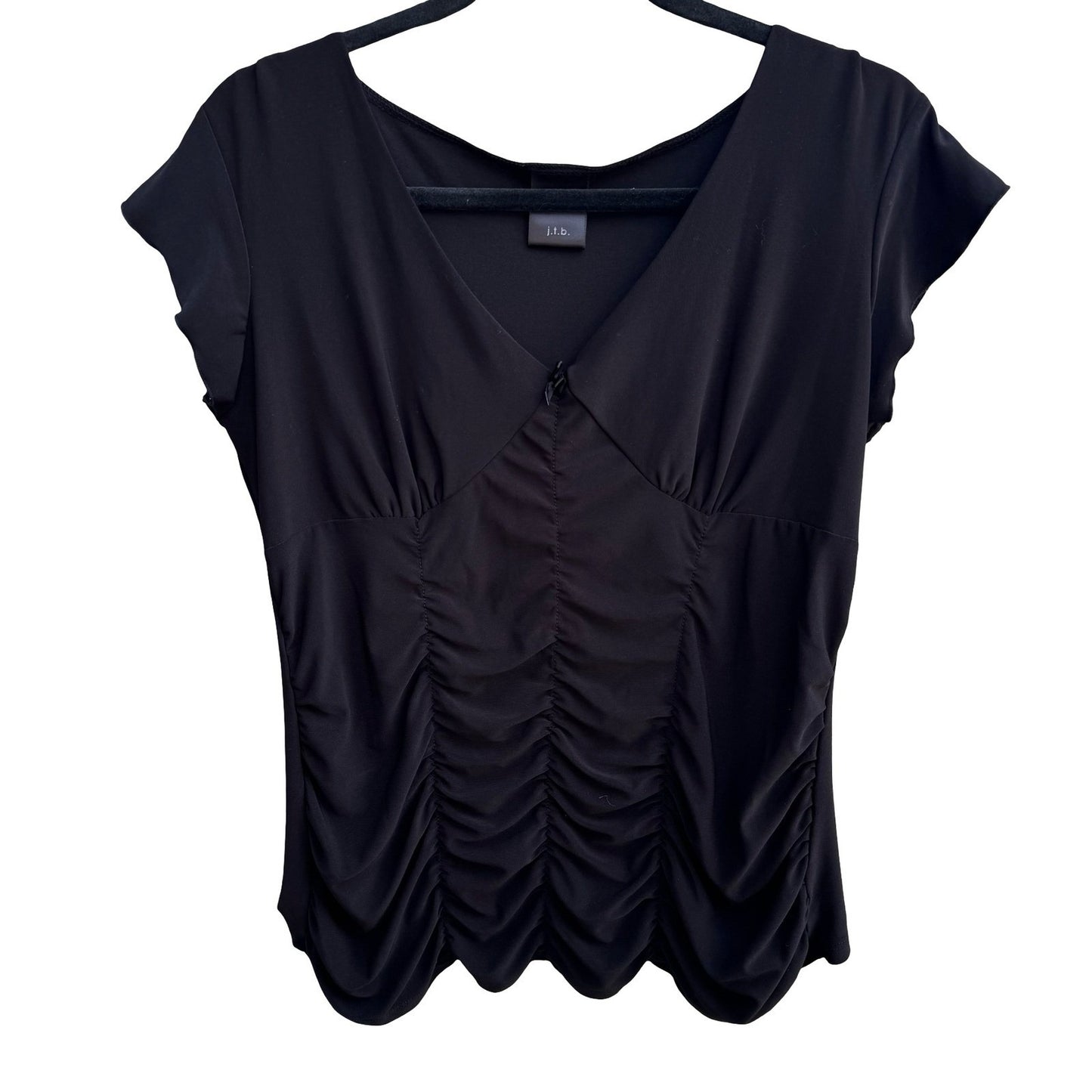 JTB Y2K Whimsigoth Coquette Romantic Ruched V-Neck Minimalist Goth Blouse XL