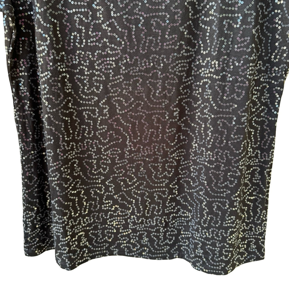 Isaac Mizrahi Glam Party Shimmer Sequin Swirl Glam Scoop Neck Top Black L NWOT
