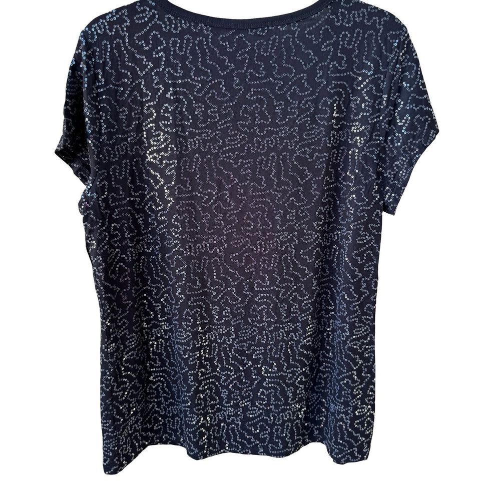 Isaac Mizrahi Glam Party Shimmer Sequin Swirl Glam Scoop Neck Top Black L NWOT