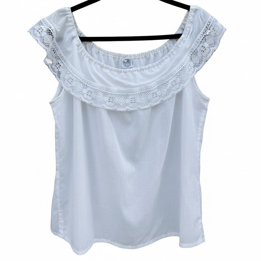 Na-Ma California Vintage 80s White Lace Ruffle Off Shoulder Peasant Blouse Boho