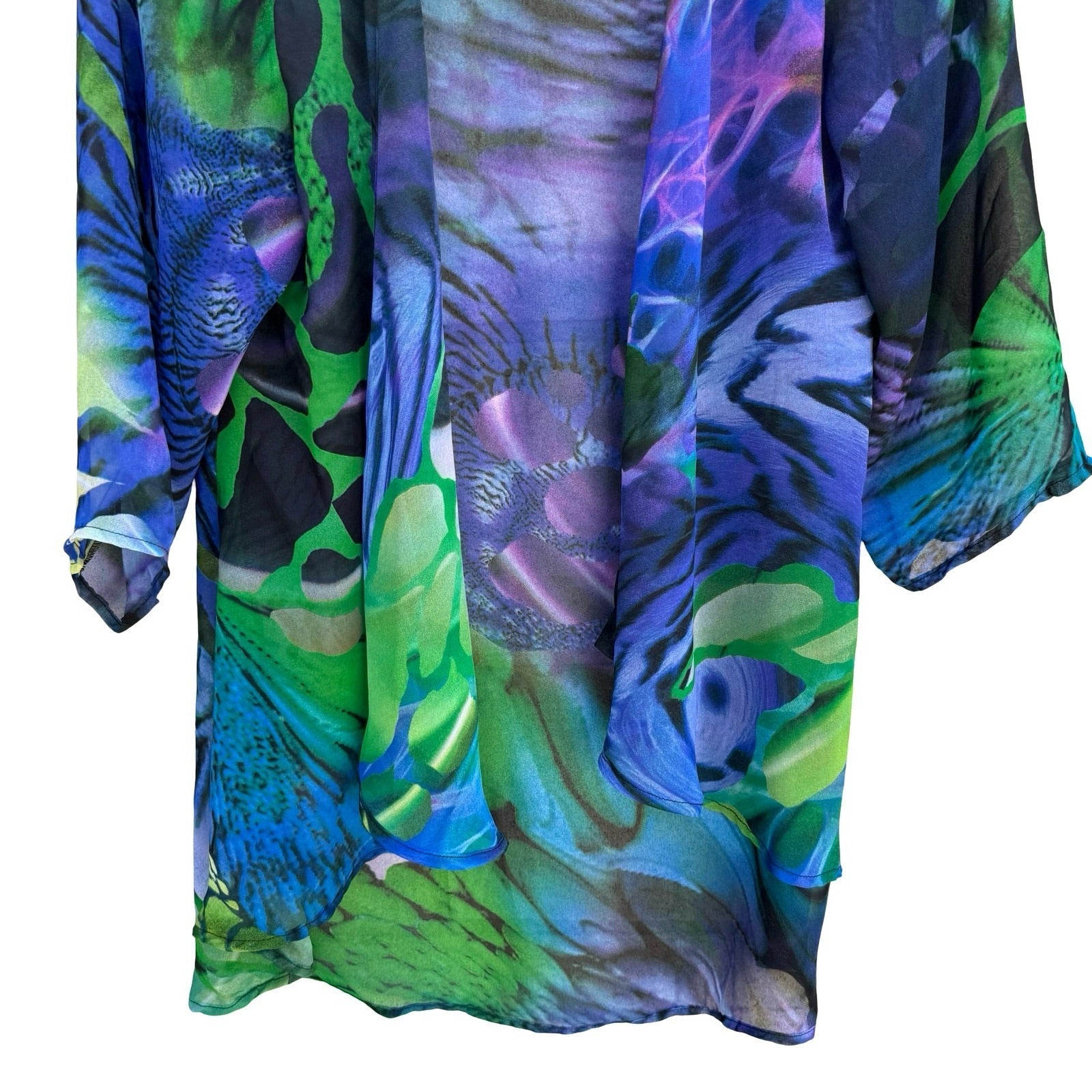 All Hours Watercolor Art Blue Abstract Butterfly Sheer Kimono Cardigan Womens L