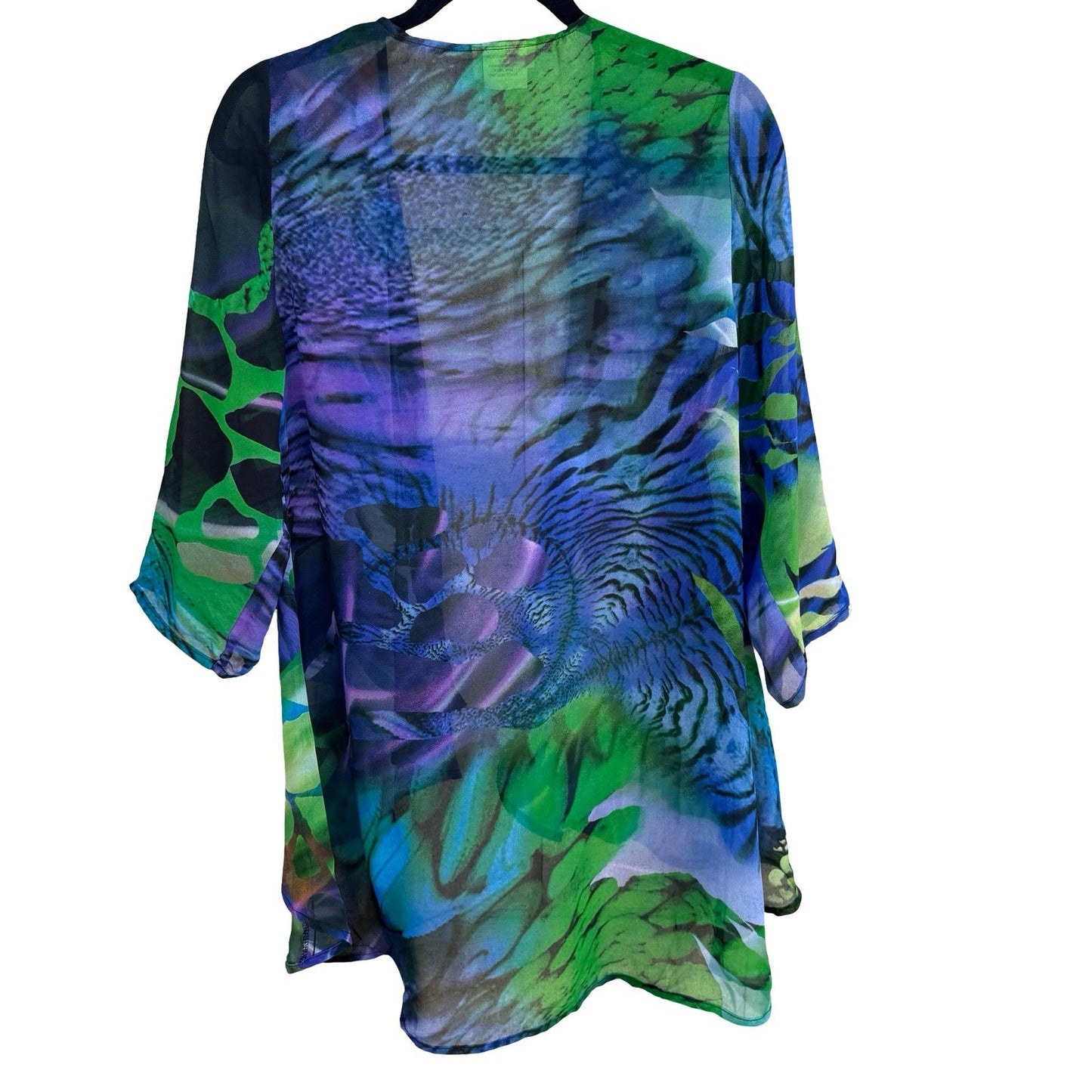 All Hours Watercolor Art Blue Abstract Butterfly Sheer Kimono Cardigan Womens L