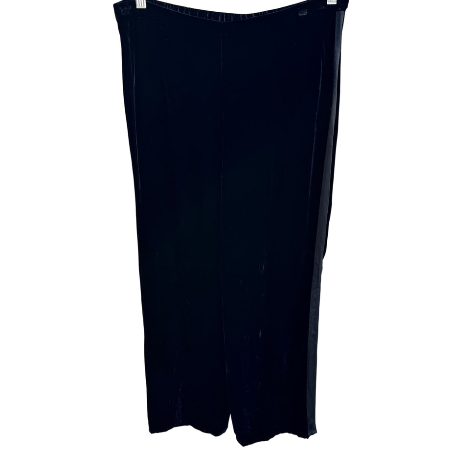Bloomingdales Vintage Womens Black Velvet Wide-Leg Tuxedo Style Pant Silk Blend