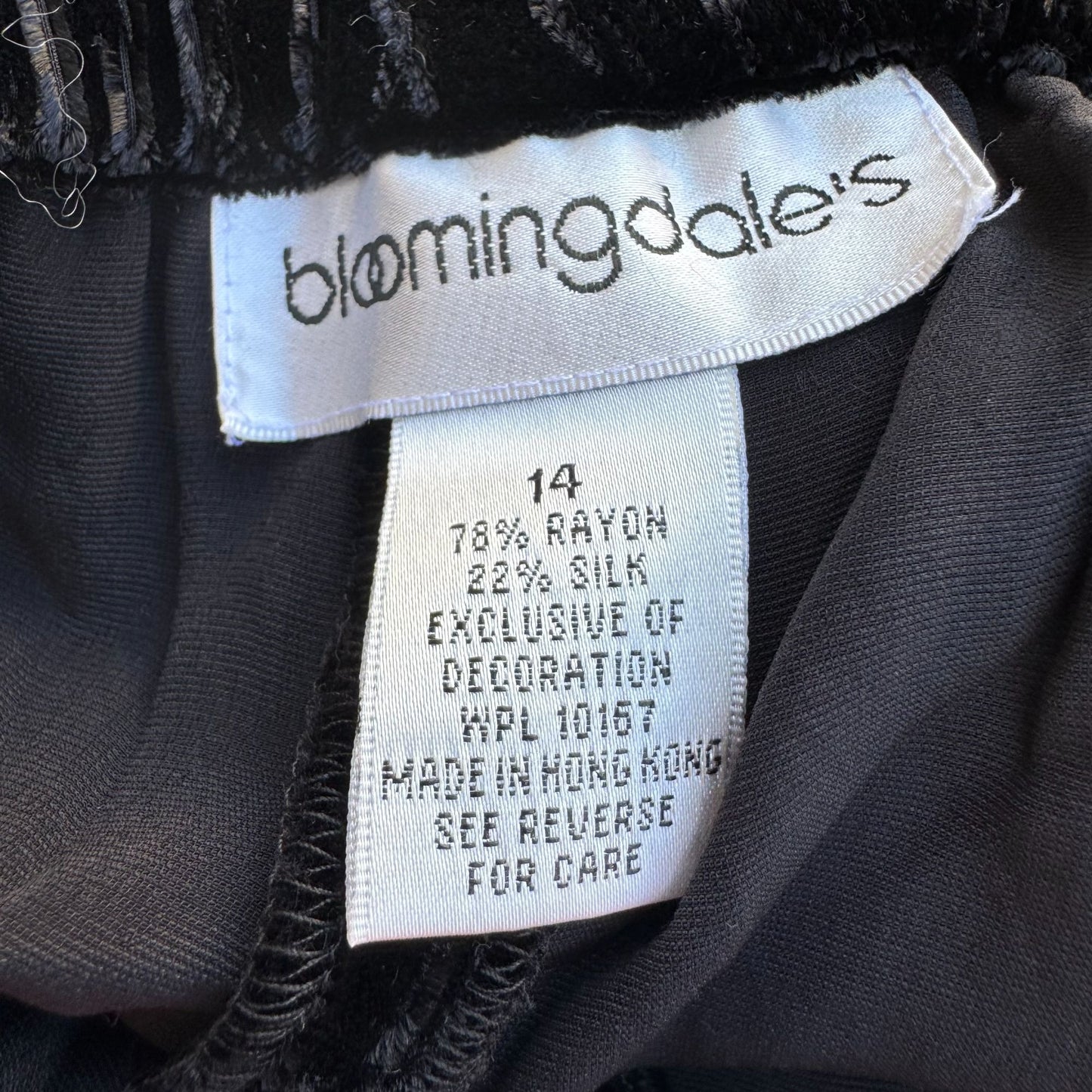Bloomingdales Vintage Womens Black Velvet Wide-Leg Tuxedo Style Pant Silk Blend