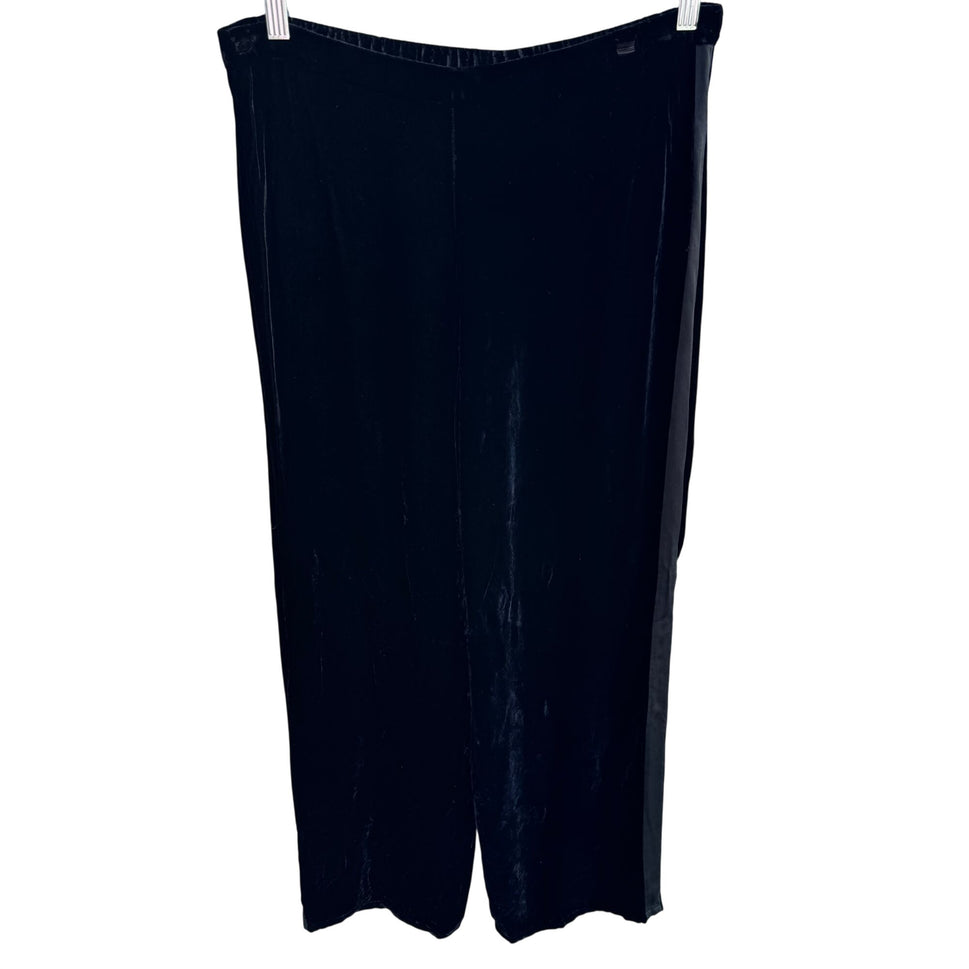 Bloomingdales Vintage Womens Black Velvet Wide-Leg Tuxedo Style Pant Silk Blend