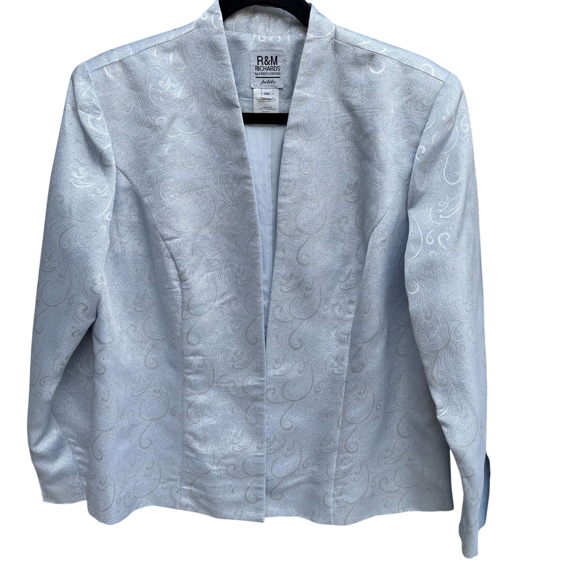 R&M Richards Blue Silver Formal Jacket Full Length Dress Metallic 2 Piece Set 14P