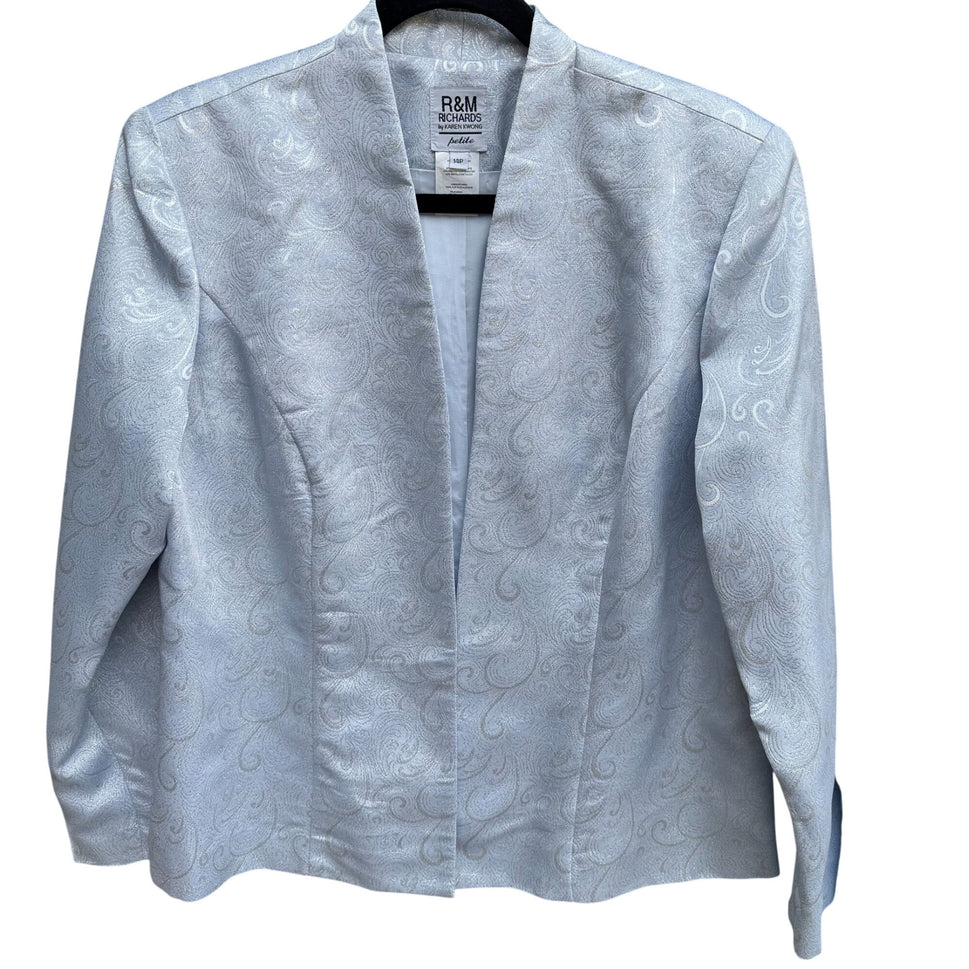 R&M Richards Blue Silver Formal Jacket Full Length Dress Metallic 2 Piece Set 14P