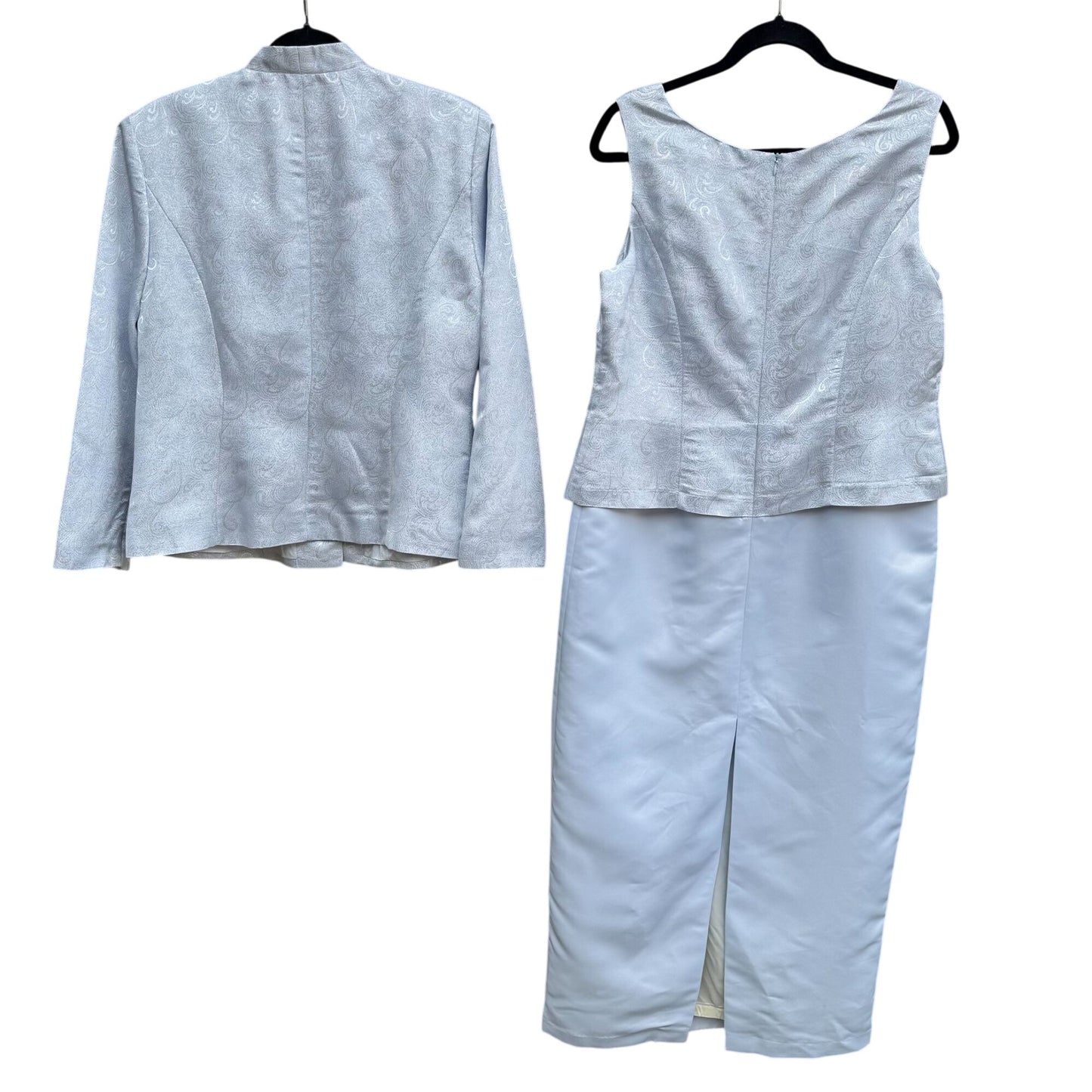 R&M Richards Blue Silver Formal Jacket Full Length Dress Metallic 2 Piece Set 14P