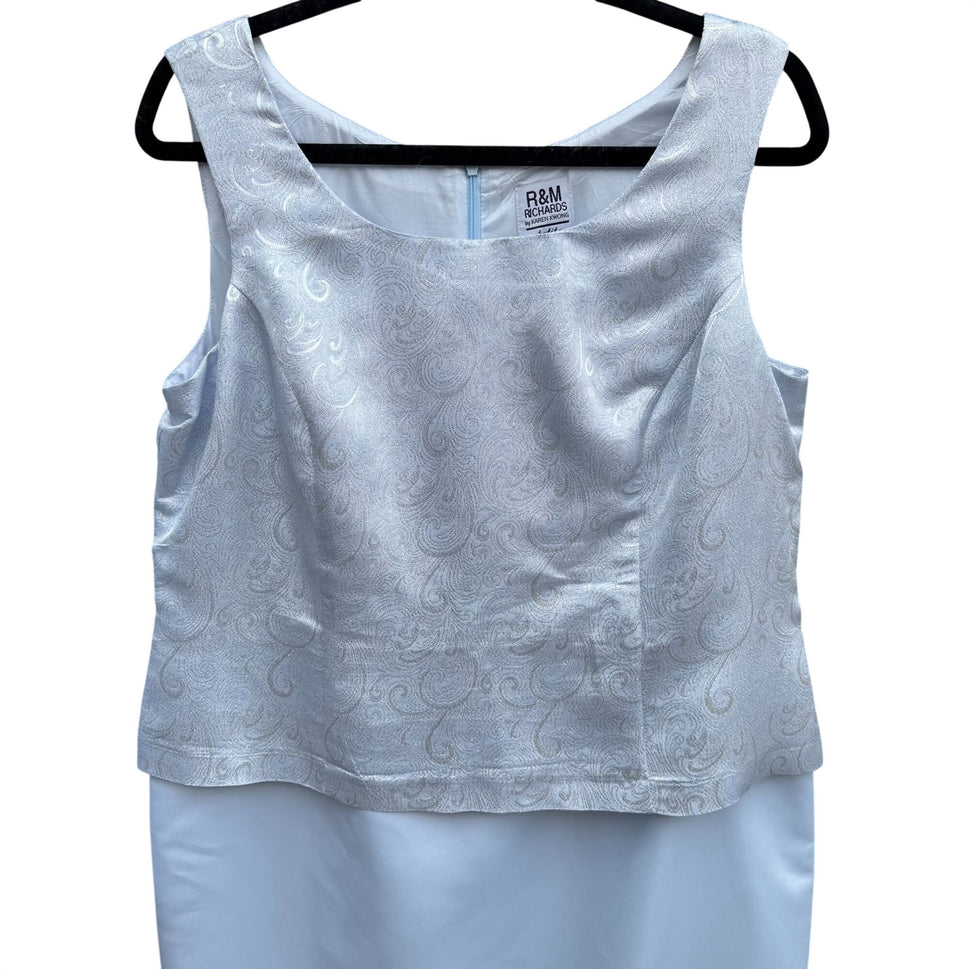 R&M Richards Blue Silver Formal Jacket Full Length Dress Metallic 2 Piece Set 14P