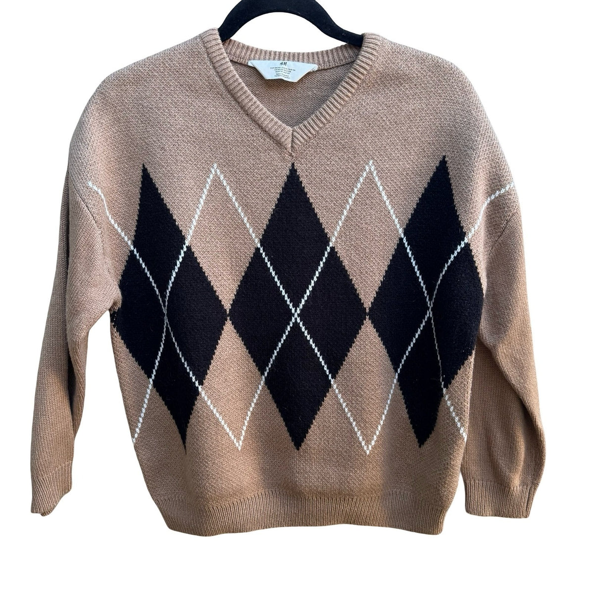 HM Argyle Schoolgirl Indie Collegiate V-Neck Preppy Dark Academia Knit Sweater M