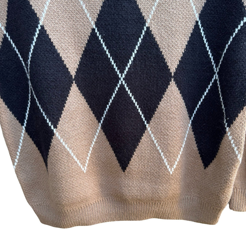 HM Argyle Schoolgirl Indie Collegiate V-Neck Preppy Dark Academia Knit Sweater M