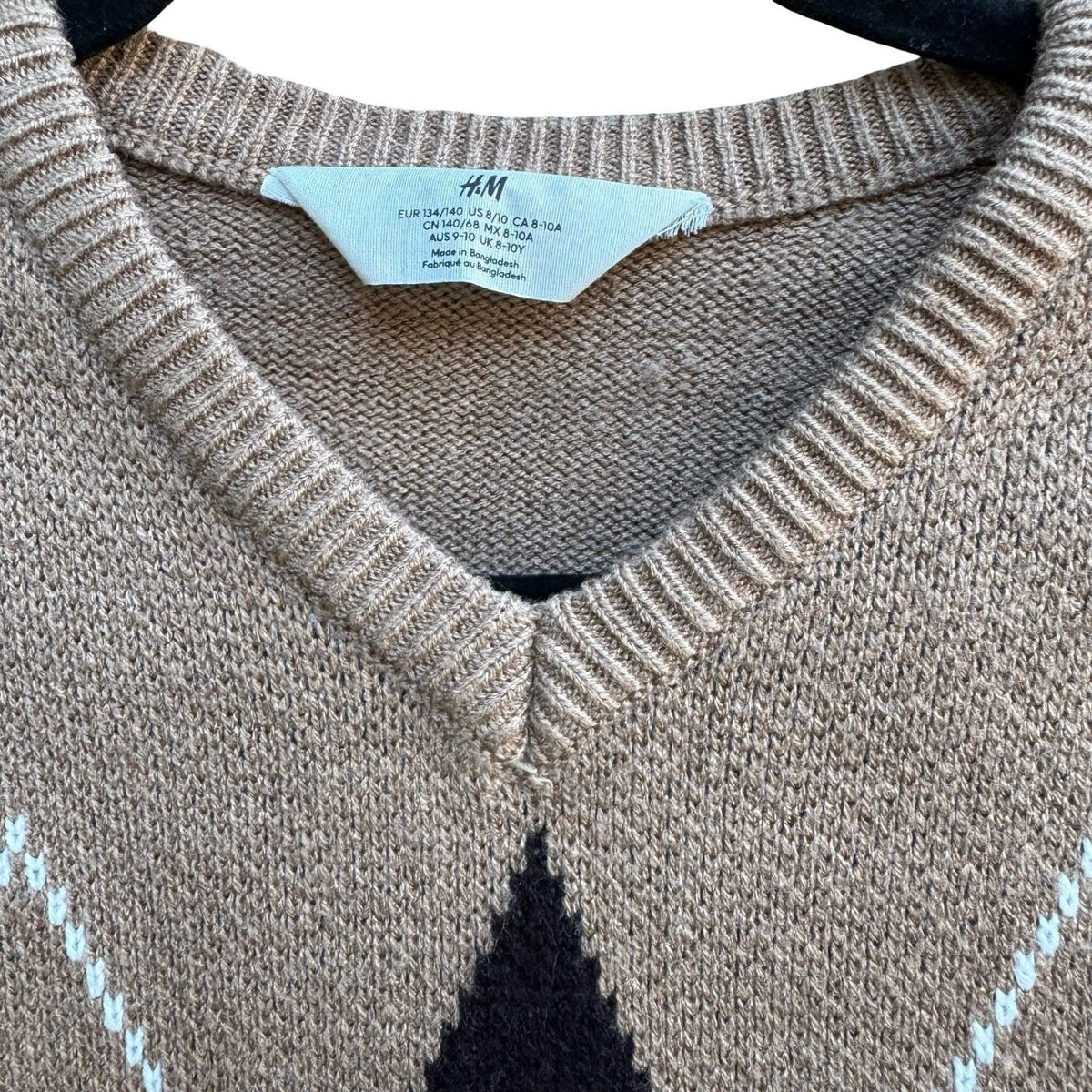 HM Argyle Schoolgirl Indie Collegiate V-Neck Preppy Dark Academia Knit Sweater M