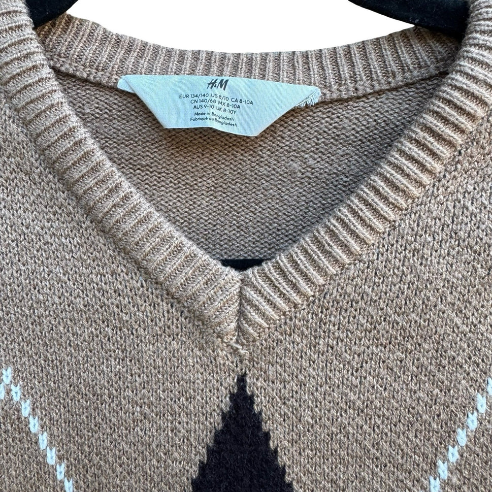 HM Argyle Schoolgirl Indie Collegiate V-Neck Preppy Dark Academia Knit Sweater M