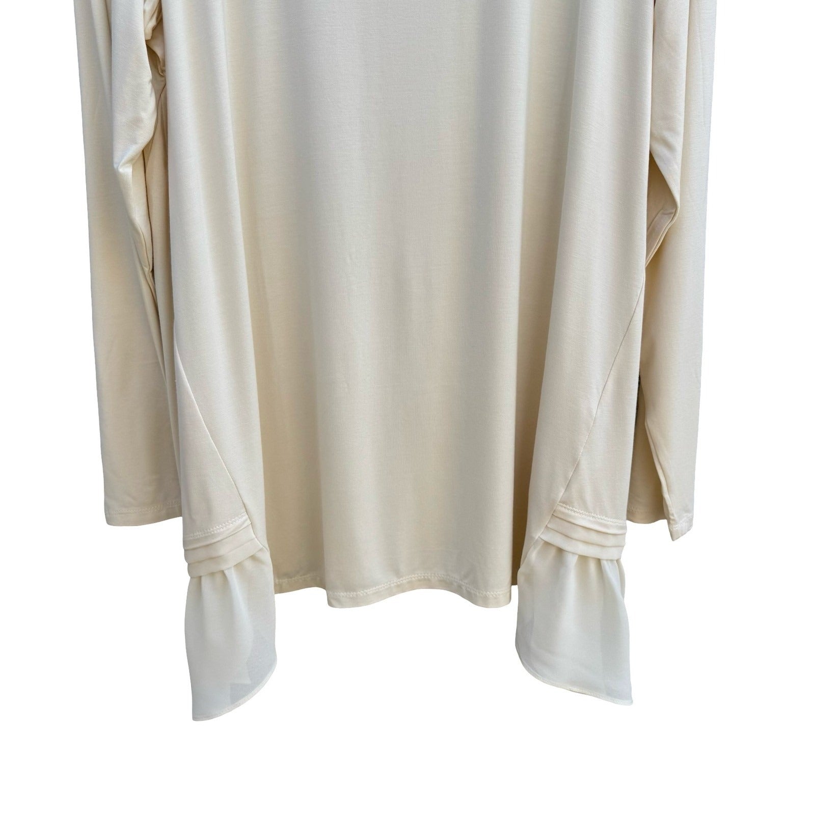 LOGO Lori Goldstein Butter Yellow Boho Flowy Ruffle Sharkbite Tunic Top L NEW