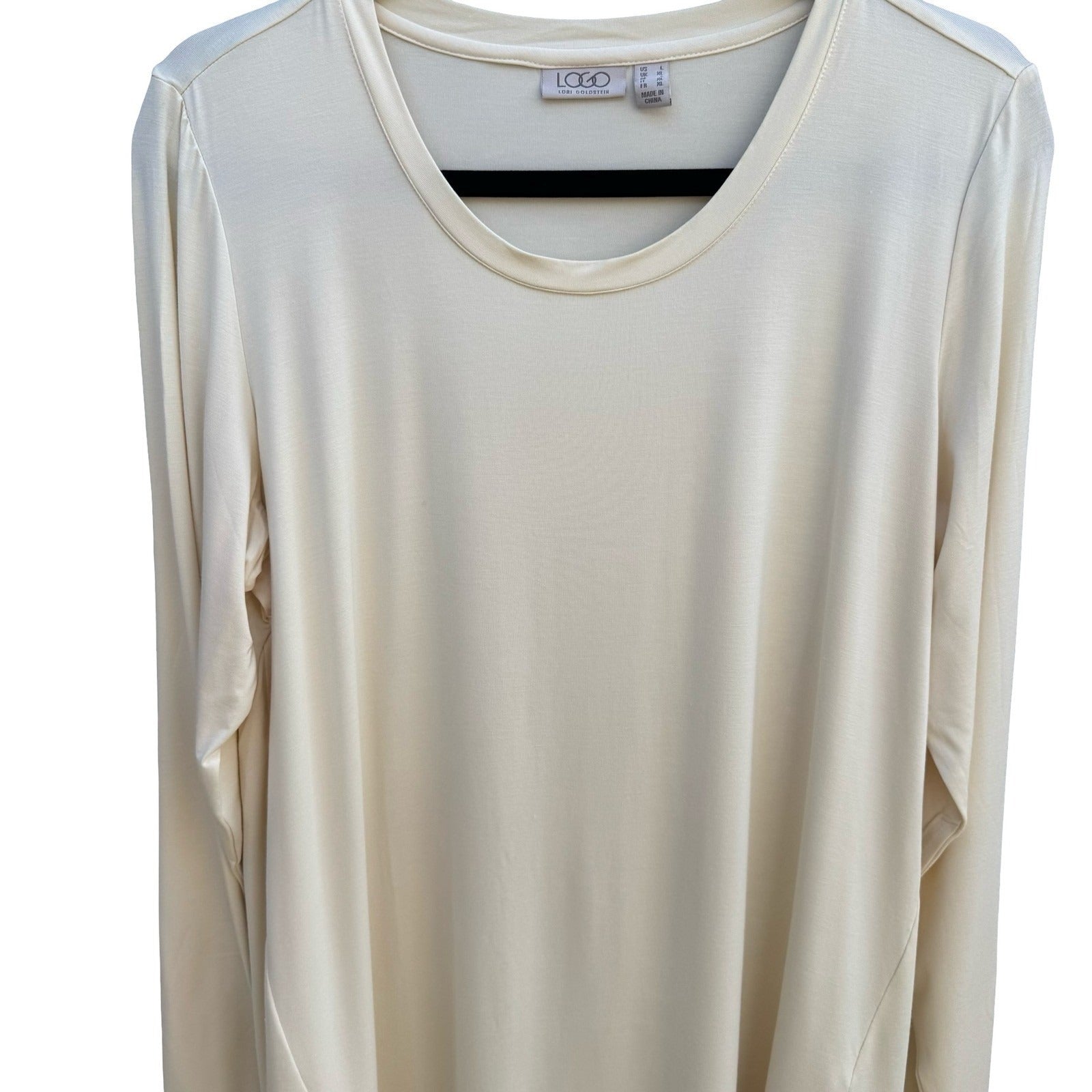 LOGO Lori Goldstein Butter Yellow Boho Flowy Ruffle Sharkbite Tunic Top L NEW