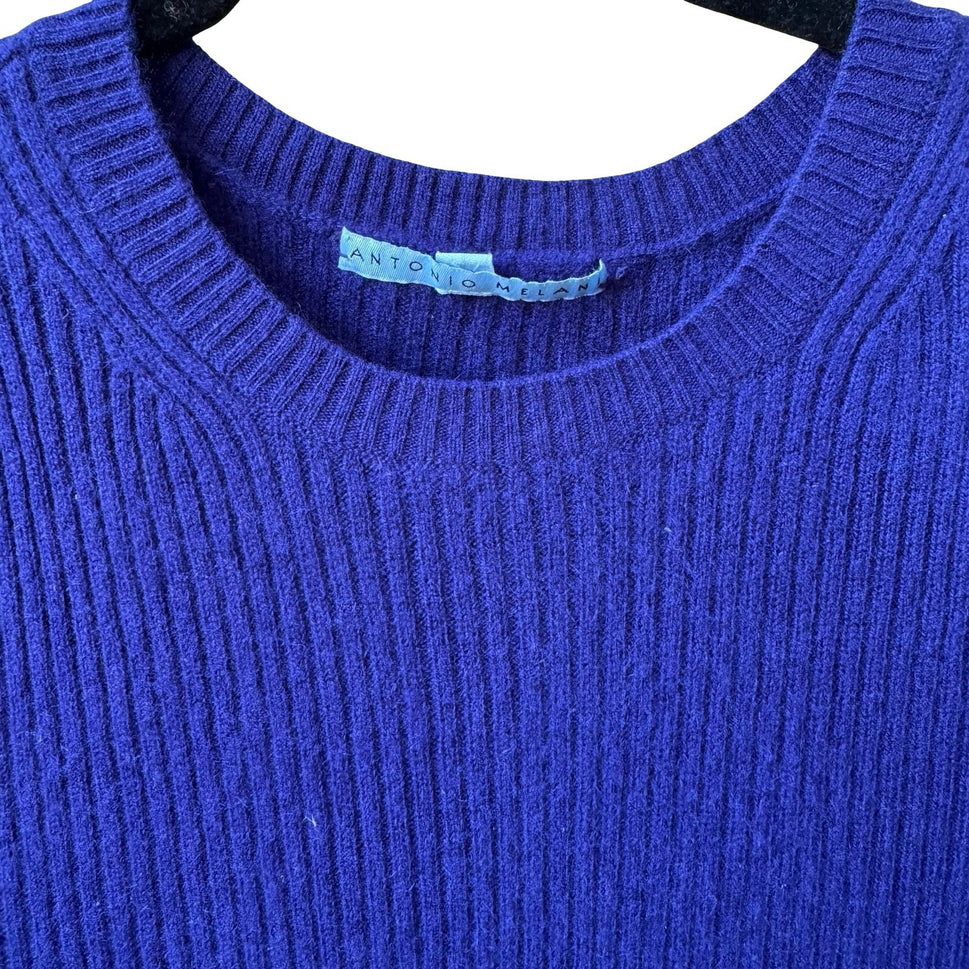 Antonio Melani Cashmere Luxury Ribbed Asymmetric Sharkbite Sweater Royal Blue S