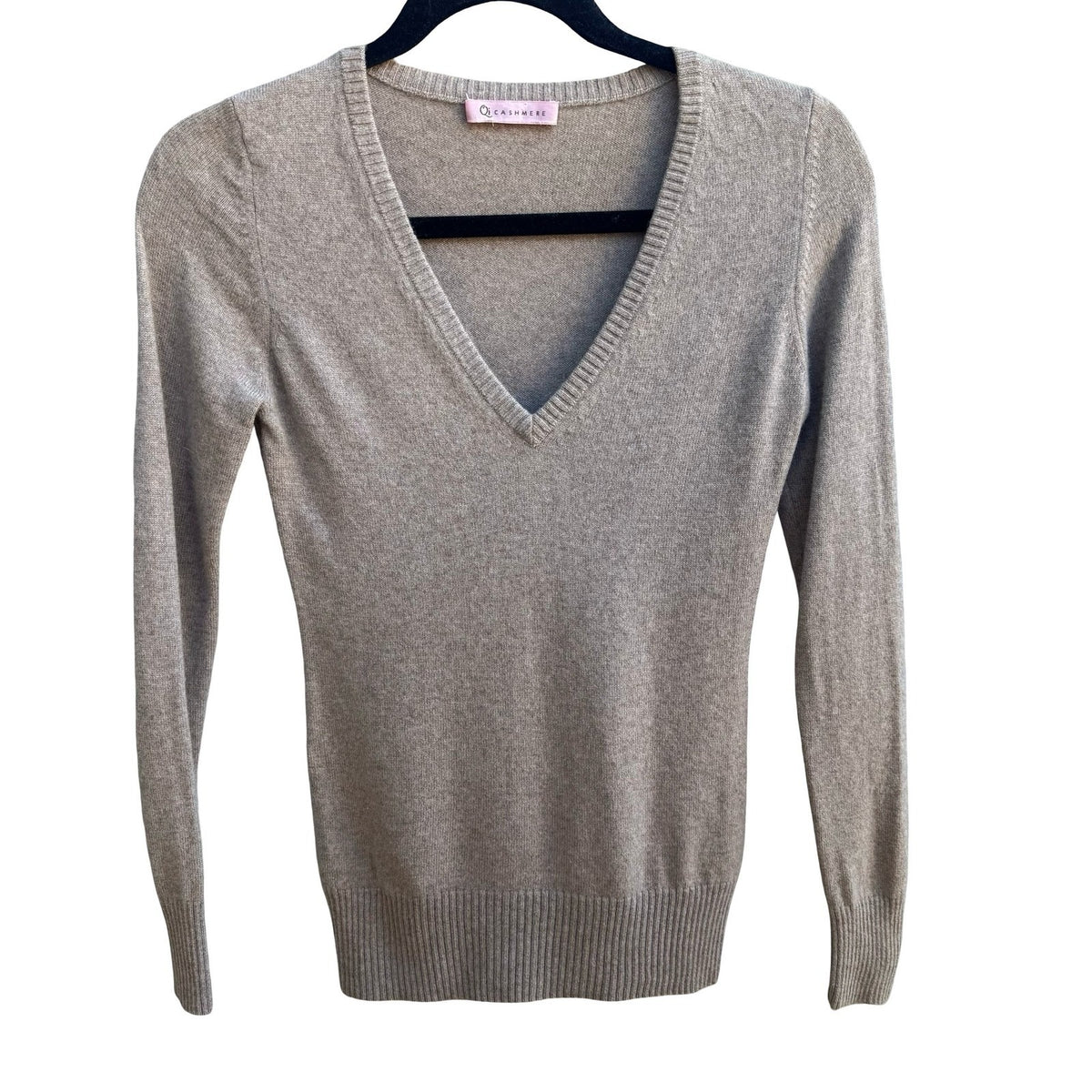 Qi Cashmere Quiet Luxury Minimalist Preppy Softcore Knit Pullover Sweater Tan XXS
