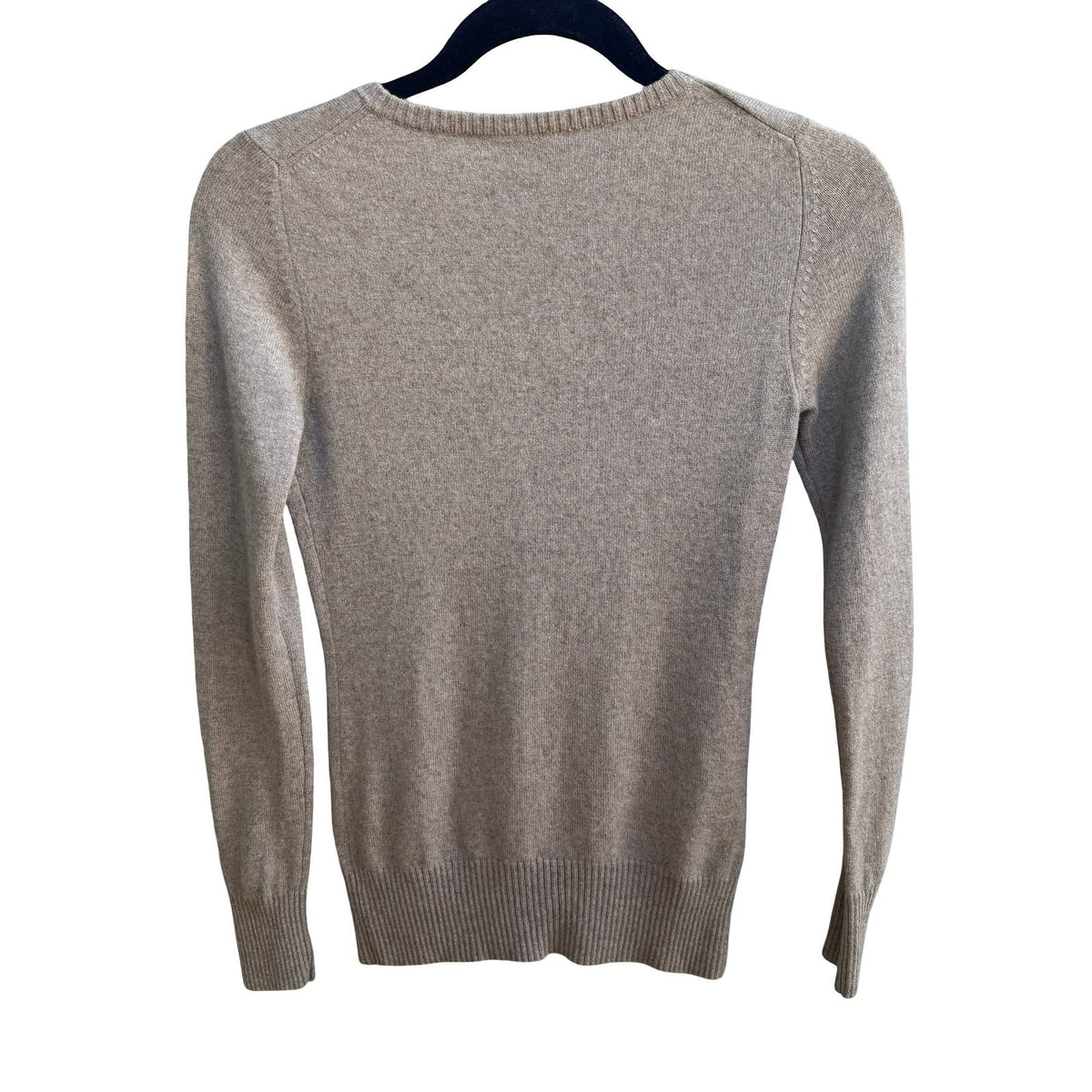 Qi Cashmere Quiet Luxury Minimalist Preppy Softcore Knit Pullover Sweater Tan XXS