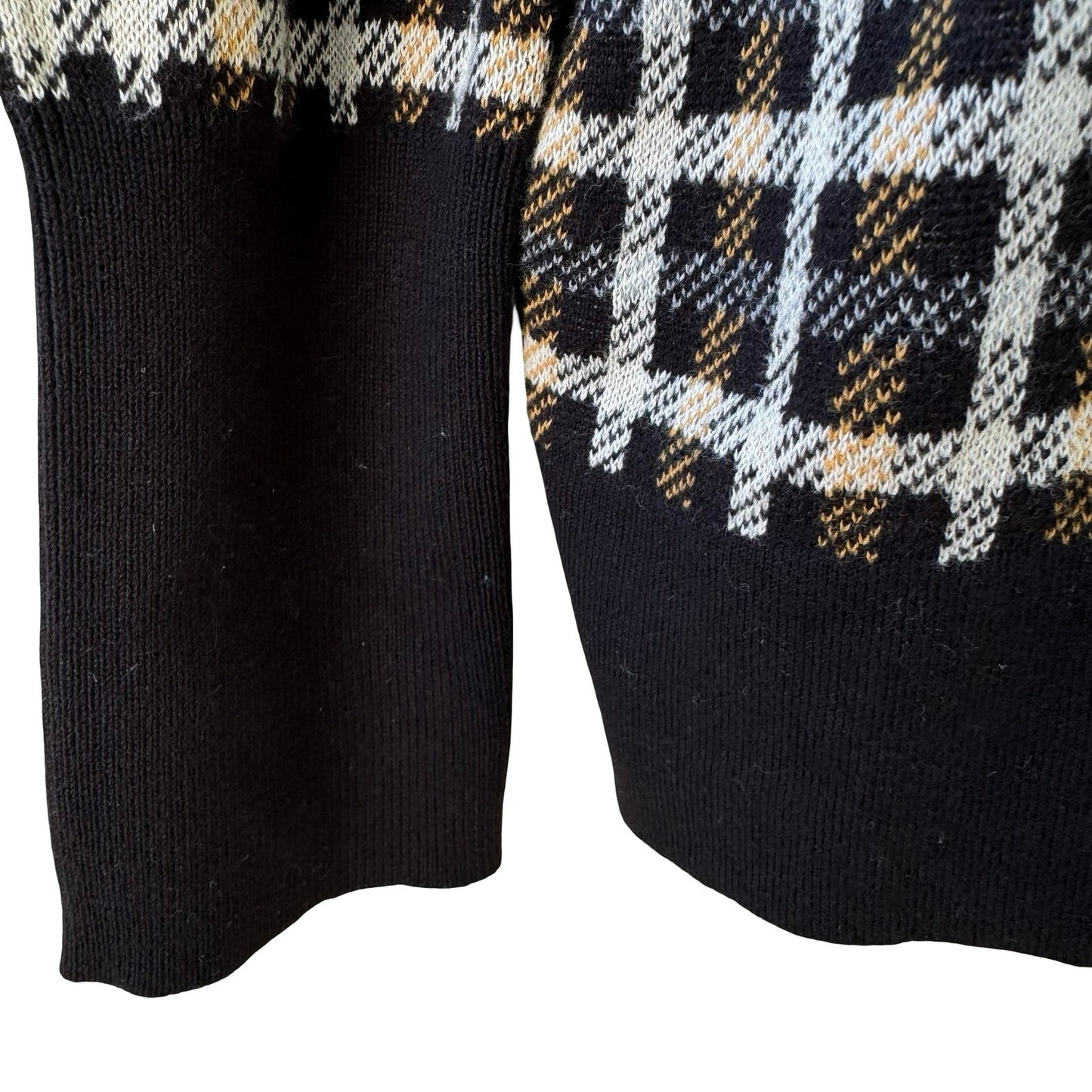 Jones New York Preppy Check Plaid Knit Old Money Cardigan Sweater Black Womens L