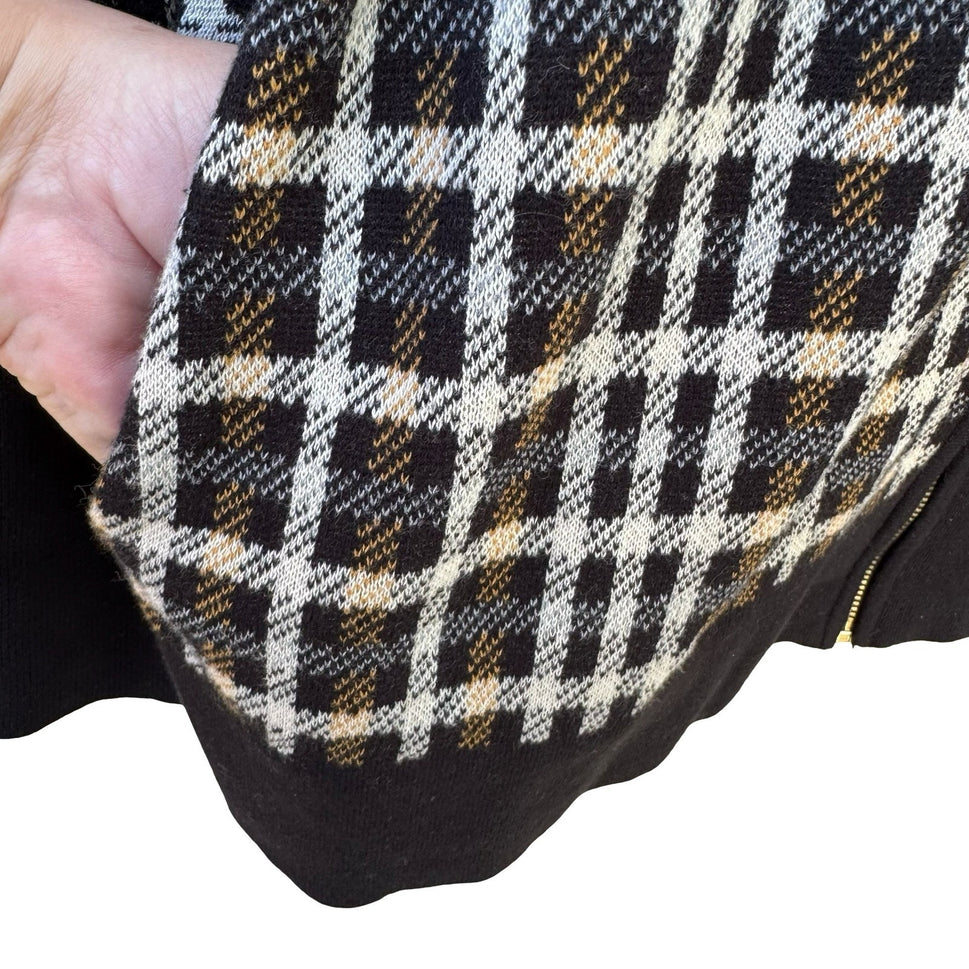 Jones New York Preppy Check Plaid Knit Old Money Cardigan Sweater Black Womens L