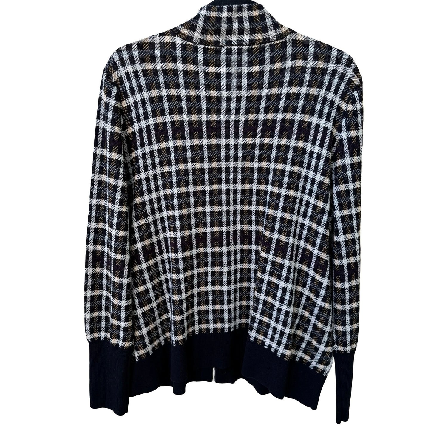 Jones New York Preppy Check Plaid Knit Old Money Cardigan Sweater Black Womens L