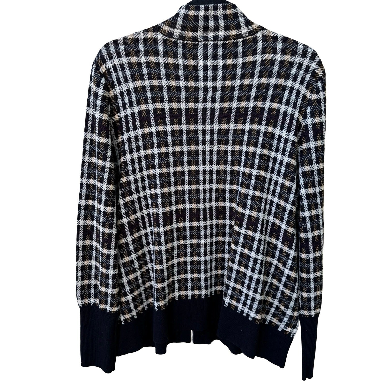 Jones New York Preppy Check Plaid Knit Old Money Cardigan Sweater Black Womens L