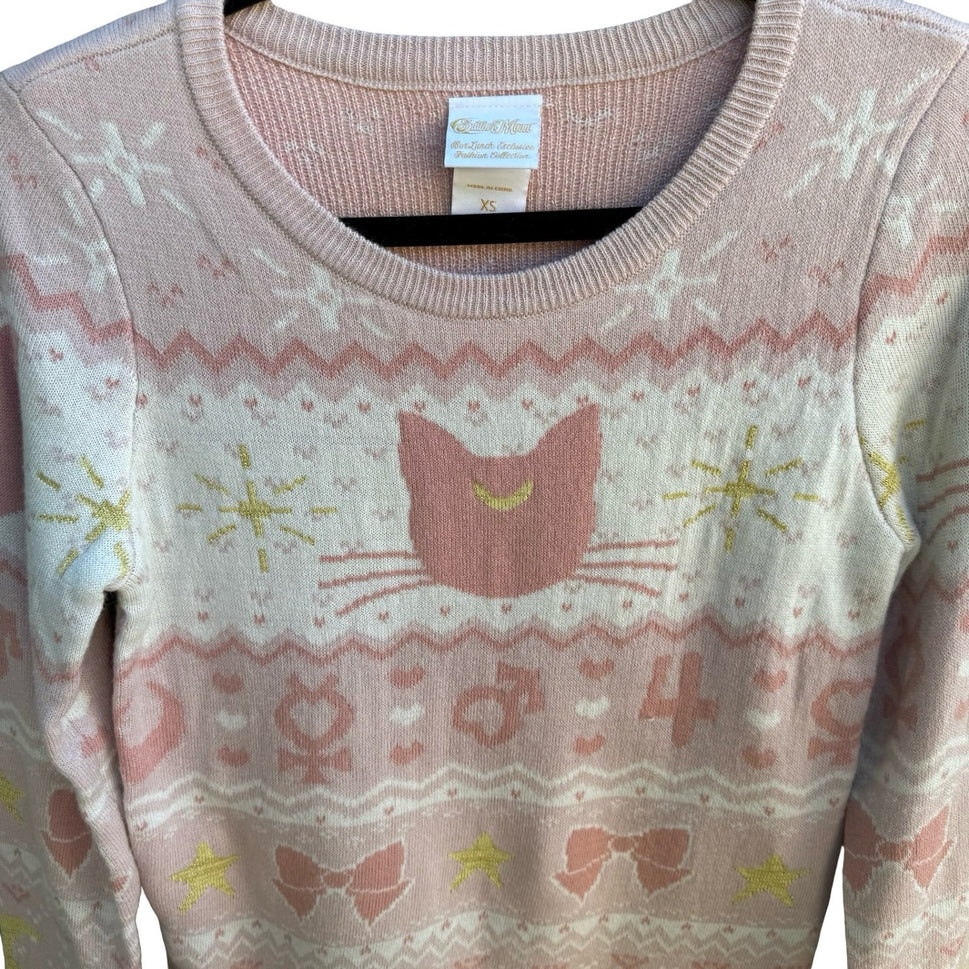 Sailor Moon Box Lunch Exclusive Luna Fair Isle Knit Sweater Pink XS Harajuku