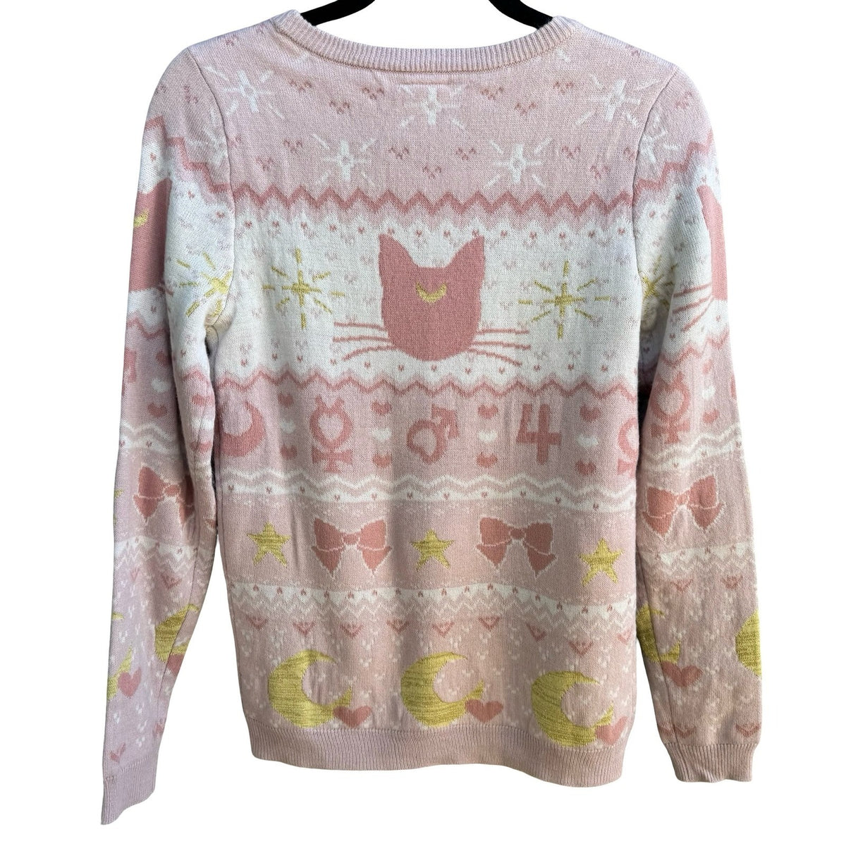 Sailor Moon Box Lunch Exclusive Luna Fair Isle Knit Sweater Pink XS Harajuku