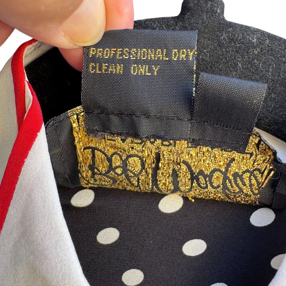 Bob Mackie Wearable Art Silk Black White Polka Dot Rose Embroidered Blouse New S