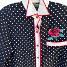 Switch Bob Mackie Wearable Art Silk Black White Polka Dot Rose Embroidered Blouse New S 3 image