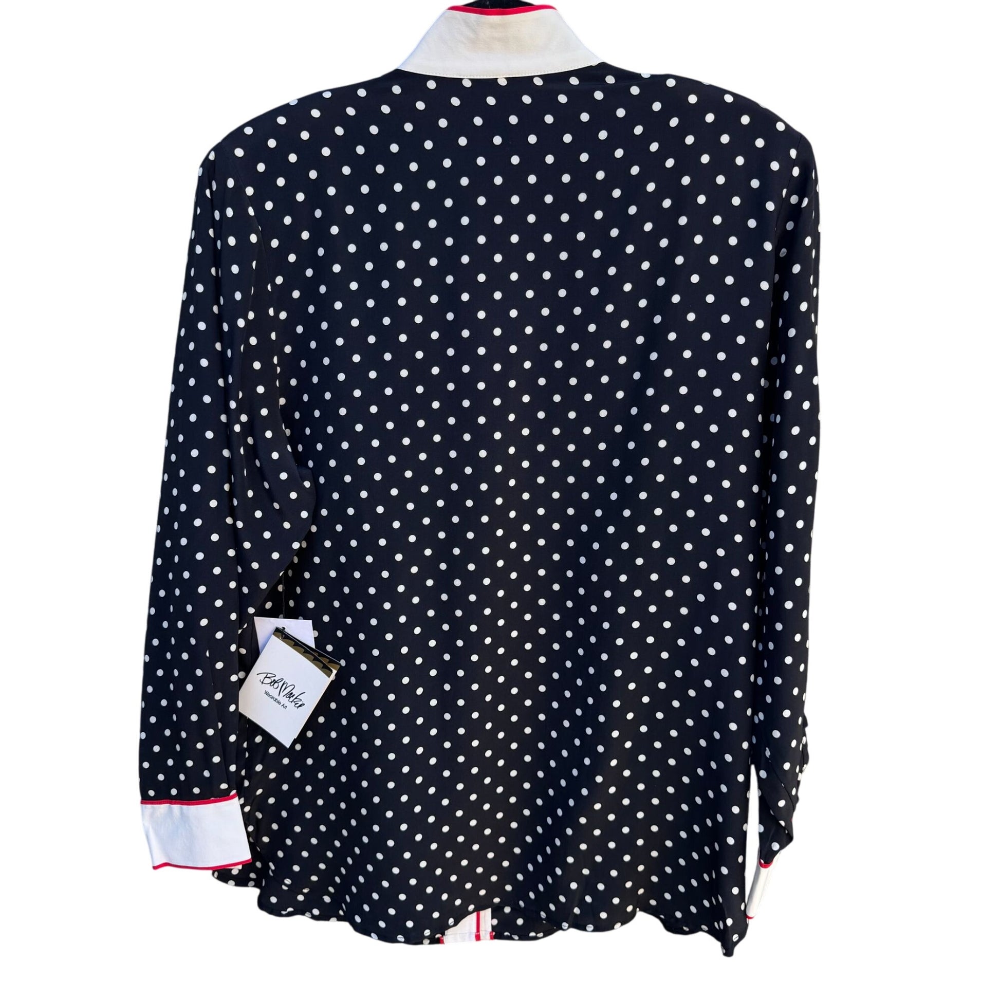 Bob Mackie Wearable Art Silk Black White Polka Dot Rose Embroidered Blouse New S