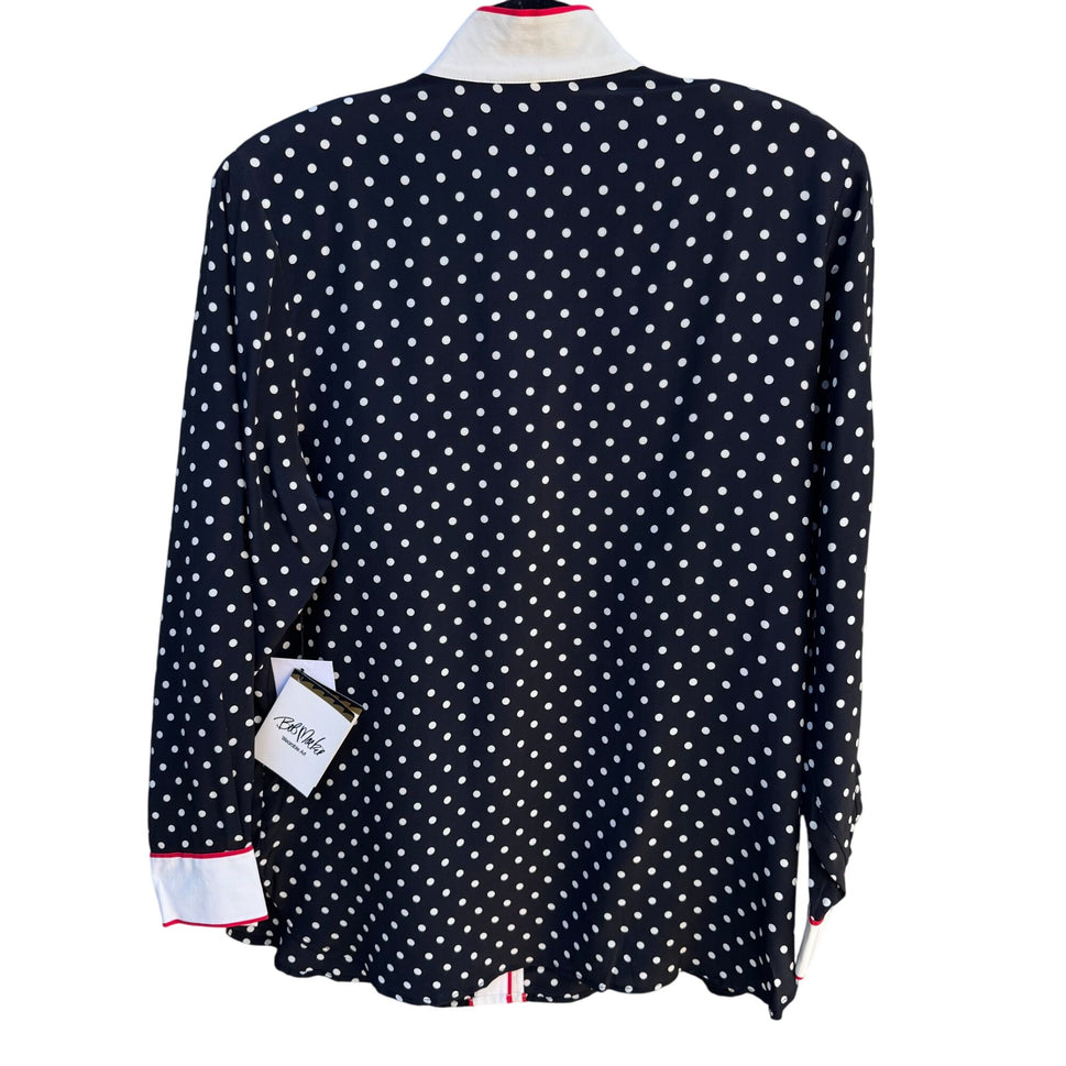 Bob Mackie Wearable Art Silk Black White Polka Dot Rose Embroidered Blouse New S
