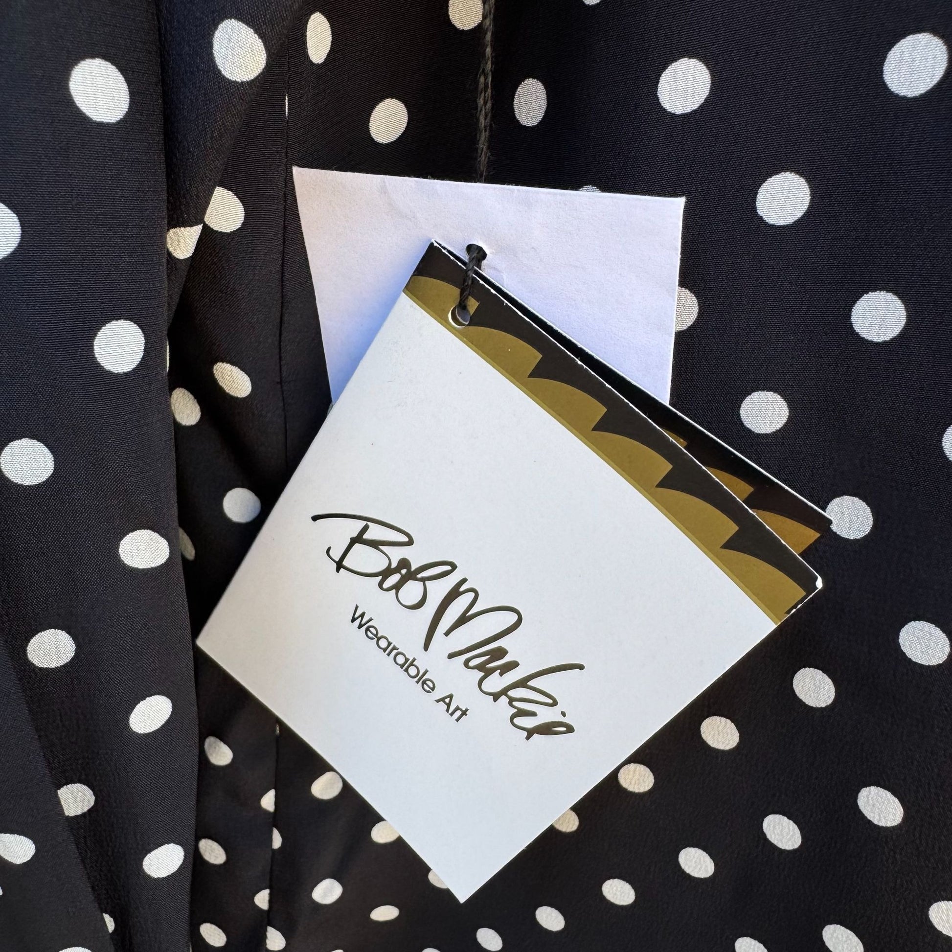 Bob Mackie Wearable Art Silk Black White Polka Dot Rose Embroidered Blouse New S