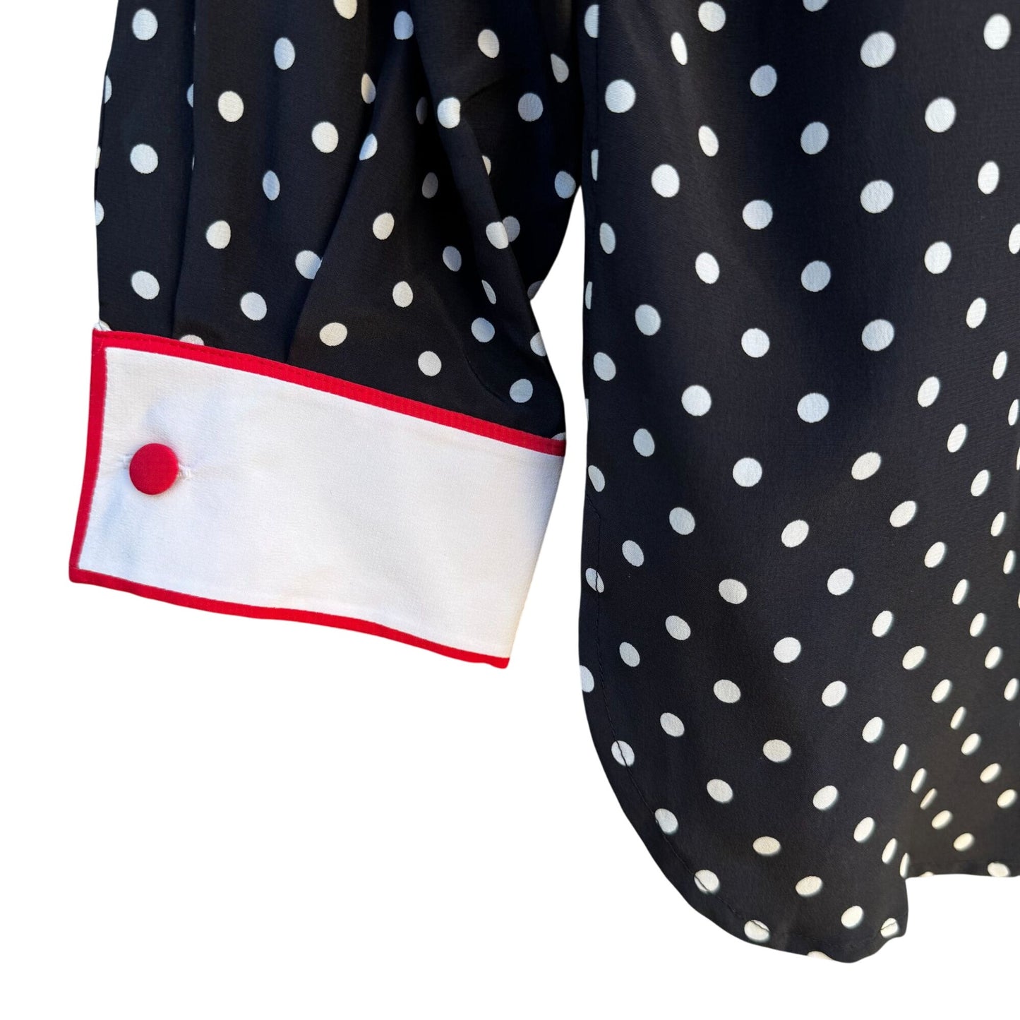 Bob Mackie Wearable Art Silk Black White Polka Dot Rose Embroidered Blouse New S