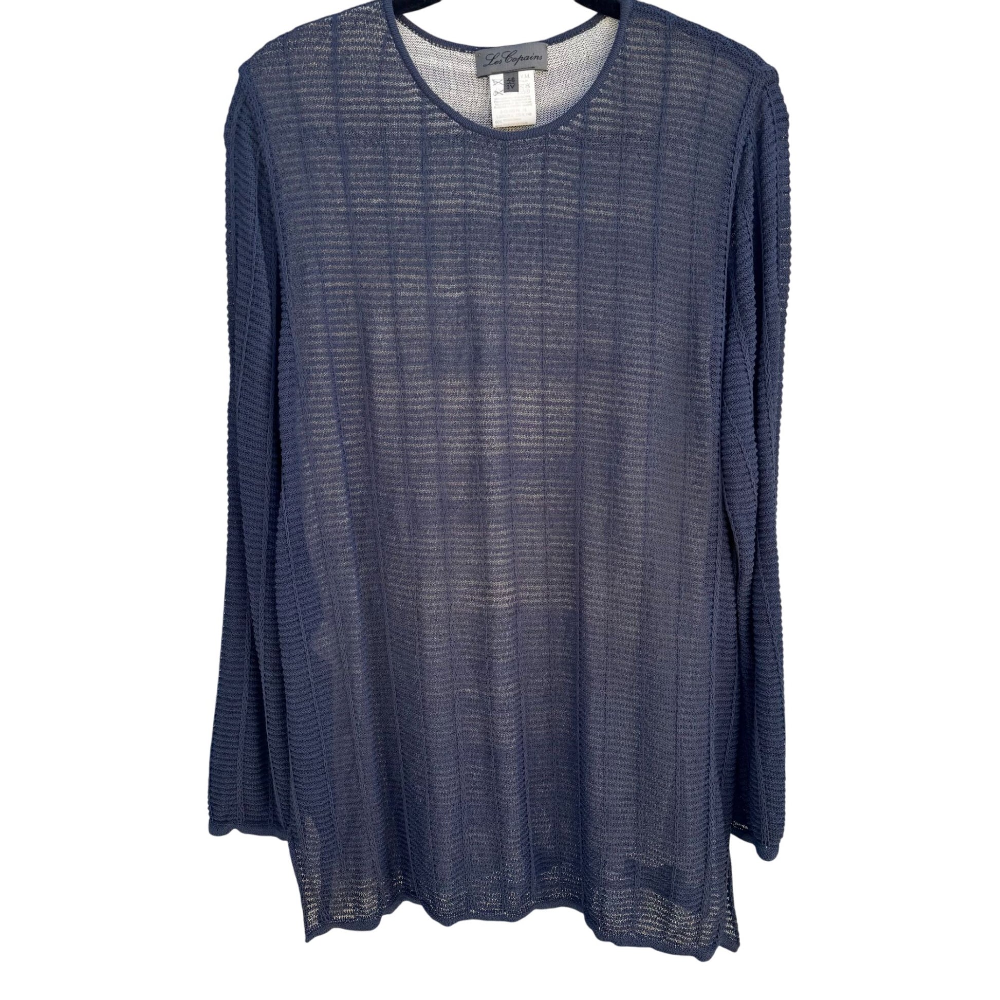 Les Copains Womens Sheer Navy Long-Sleeve Italian Knit Two Layer Shirt Top 46