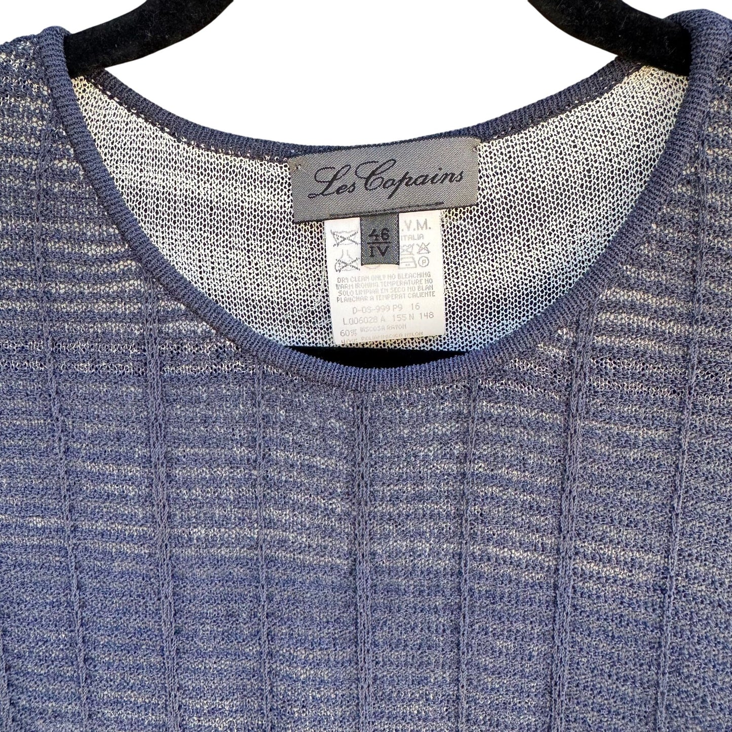 Les Copains Womens Sheer Navy Long-Sleeve Italian Knit Two Layer Shirt Top 46