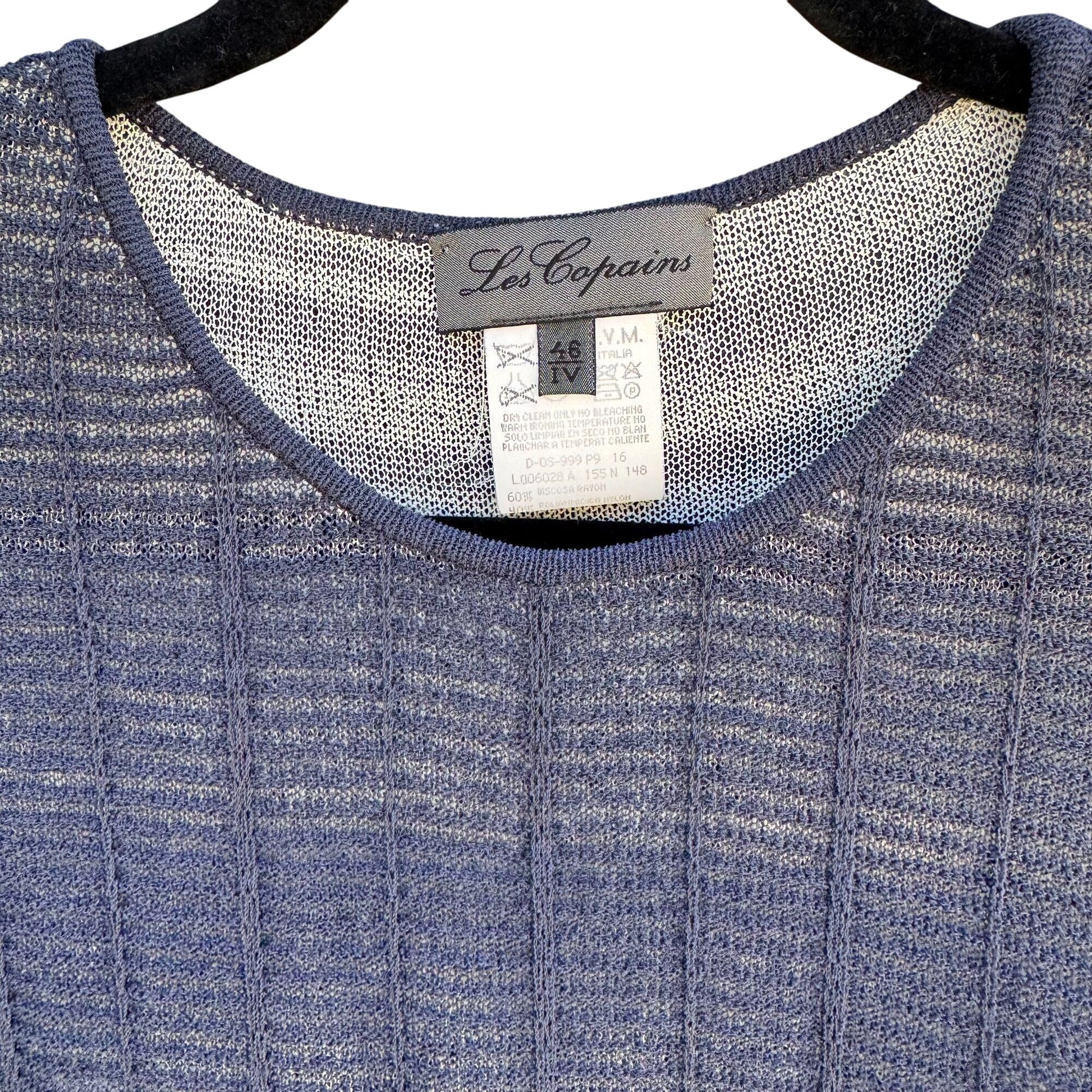 Les Copains Womens Sheer Navy Long-Sleeve Italian Knit Two Layer Shirt Top 46