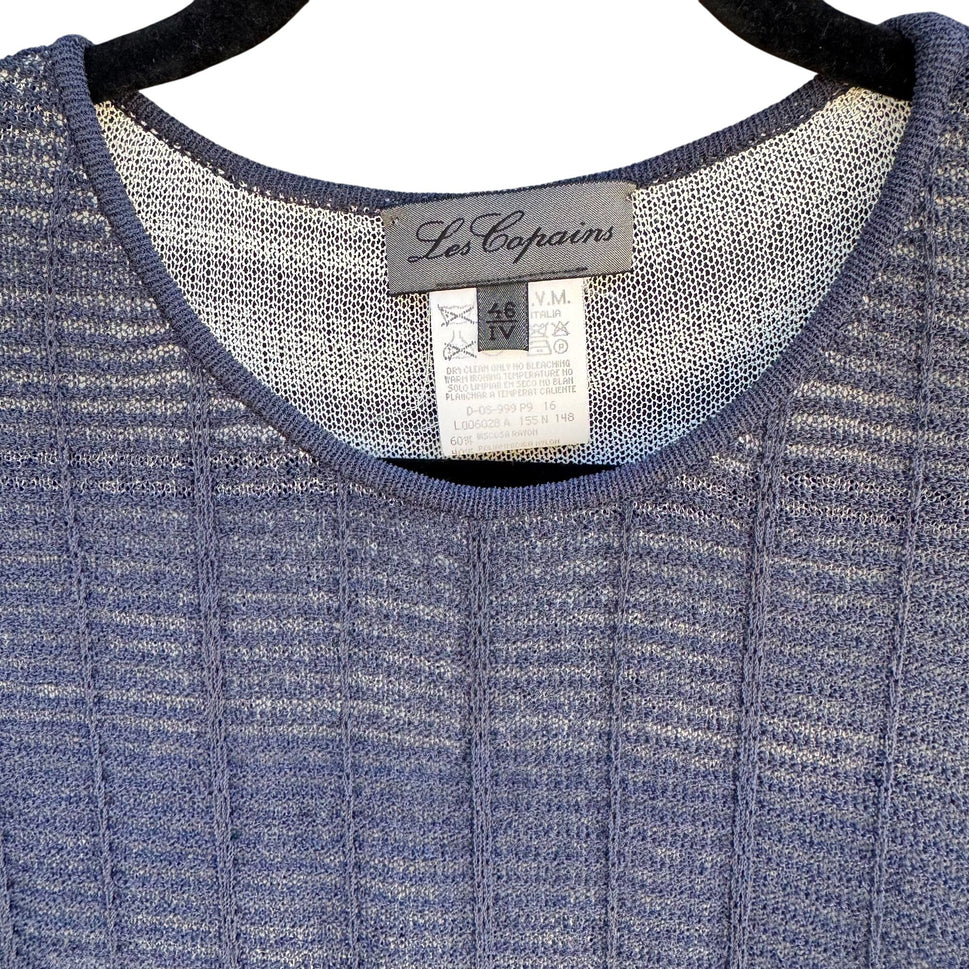 Les Copains Womens Sheer Navy Long-Sleeve Italian Knit Two Layer Shirt Top 46