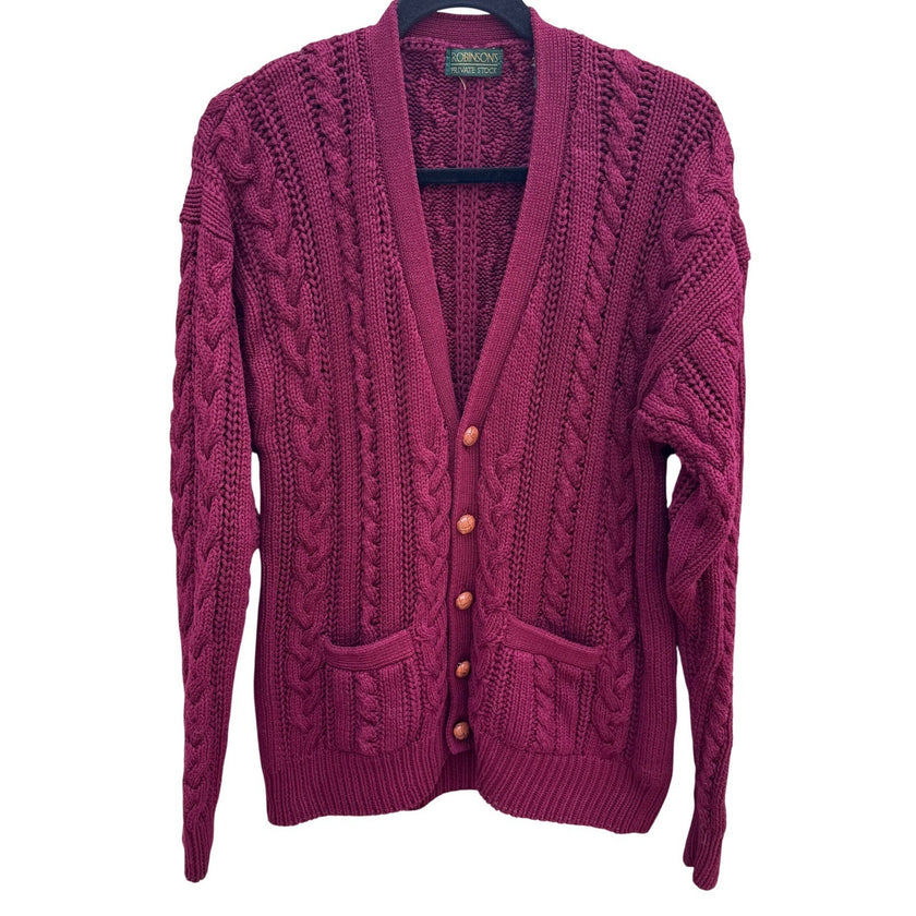 Robinsons Private Stock Vintage Burgundy Cable Knit Cardigan Sweater Womens M