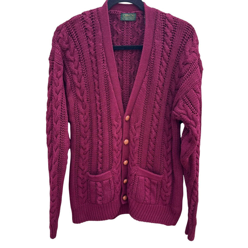 Robinsons Private Stock Vintage Burgundy Cable Knit Cardigan Sweater Womens M