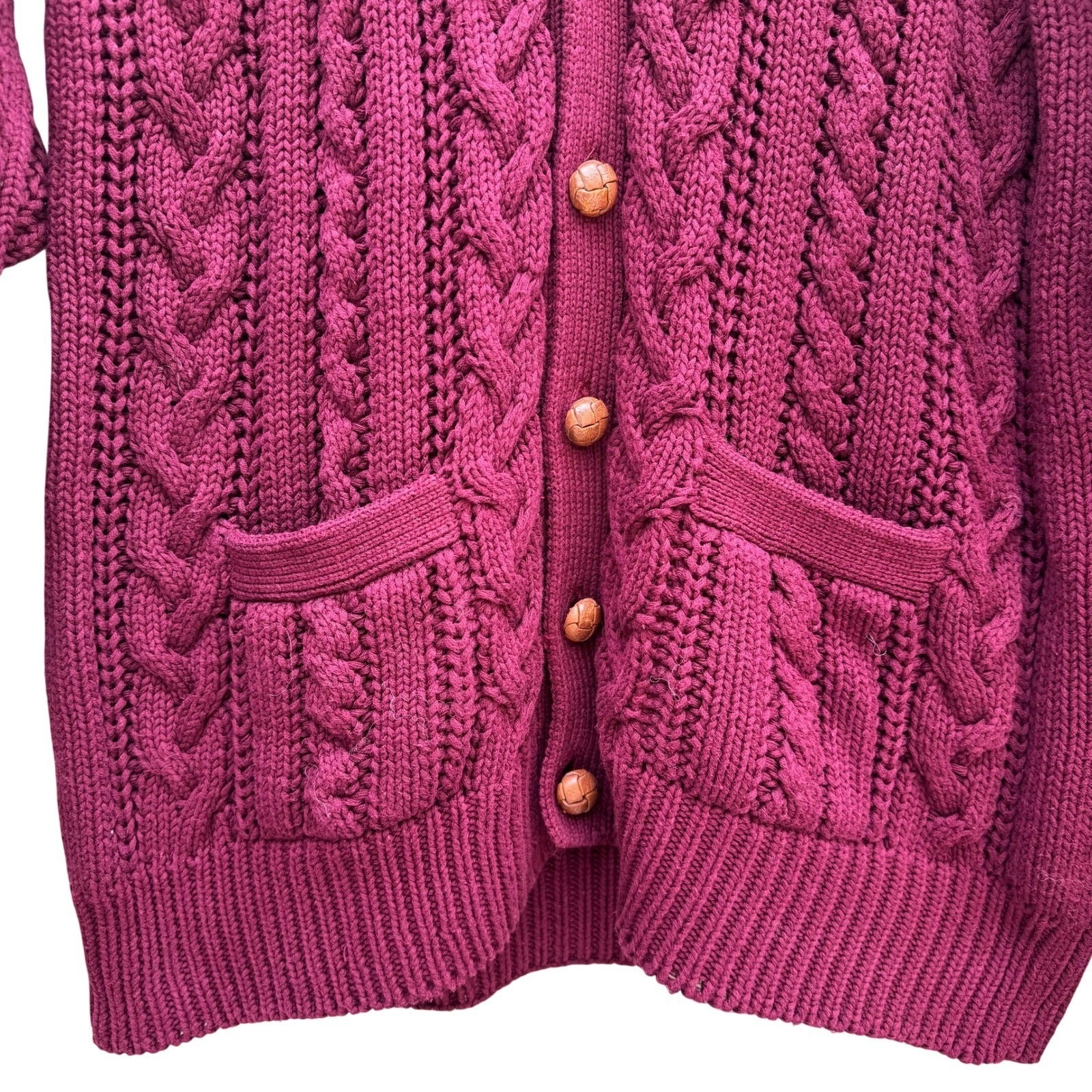 Robinsons Private Stock Vintage Burgundy Cable Knit Cardigan Sweater Womens M
