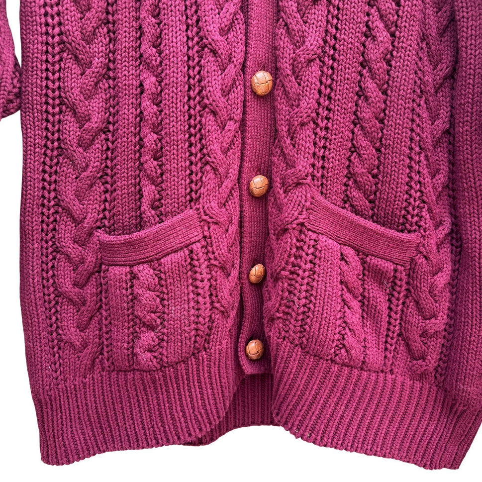 Robinsons Private Stock Vintage Burgundy Cable Knit Cardigan Sweater Womens M