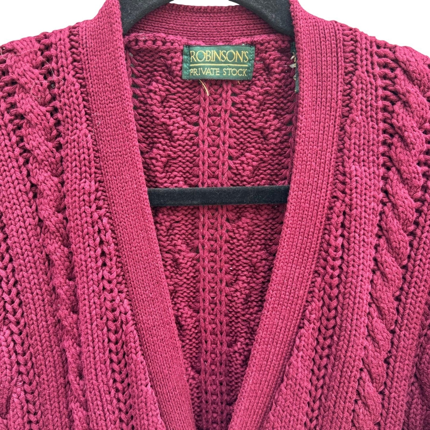 Robinsons Private Stock Vintage Burgundy Cable Knit Cardigan Sweater Womens M