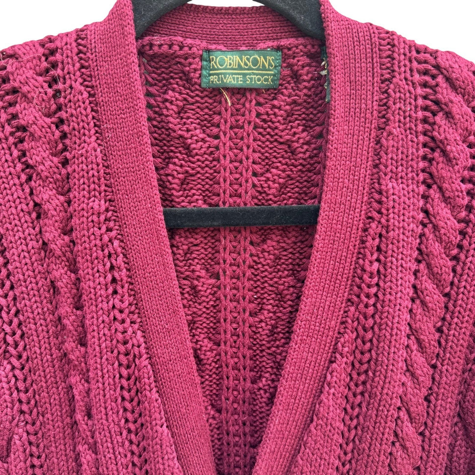 Robinsons Private Stock Vintage Burgundy Cable Knit Cardigan Sweater Womens M