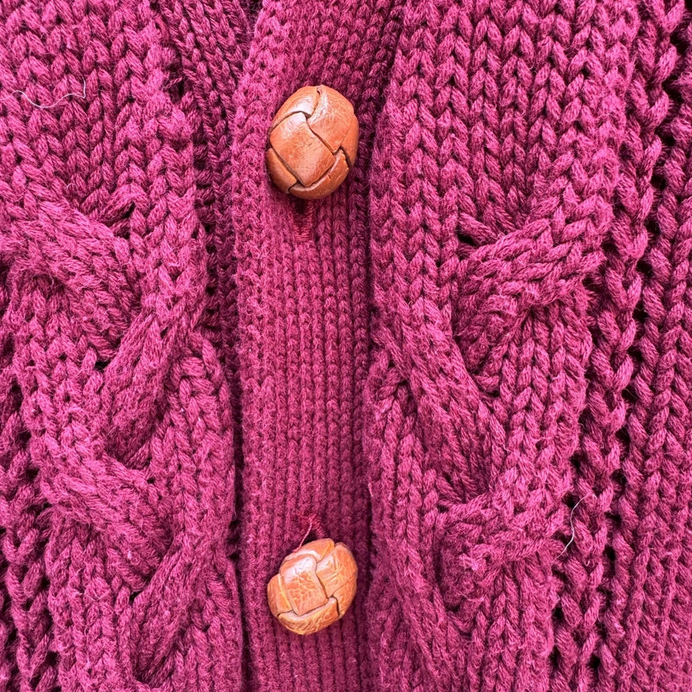 Robinsons Private Stock Vintage Burgundy Cable Knit Cardigan Sweater Womens M