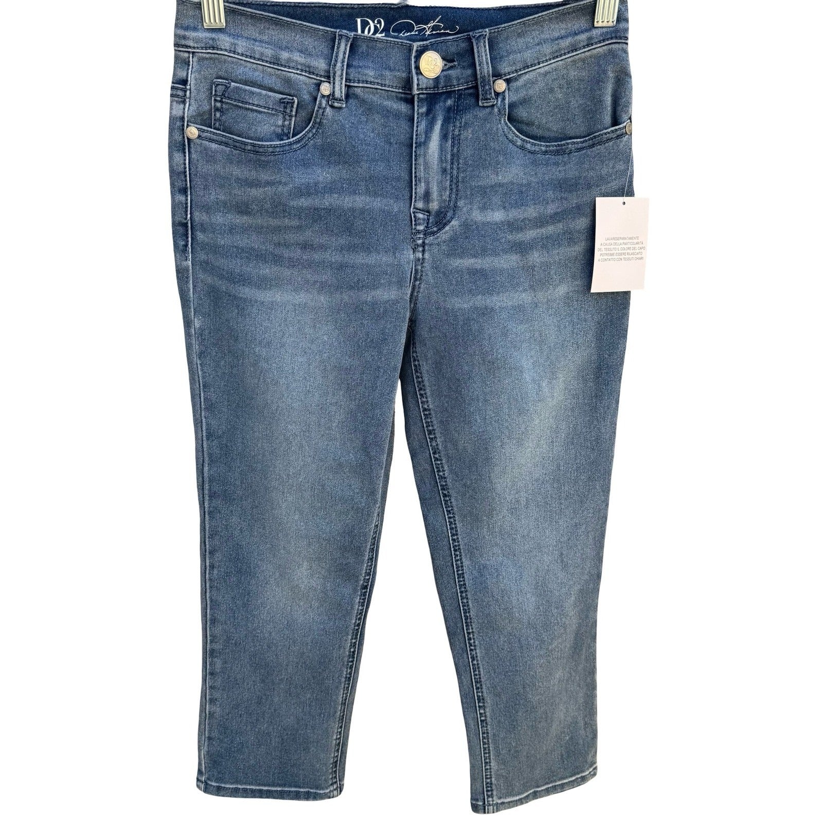 Diane Gilman D2 Blue Denim Cropped Capri Jeans Womens 2P Light Wash Stretch New
