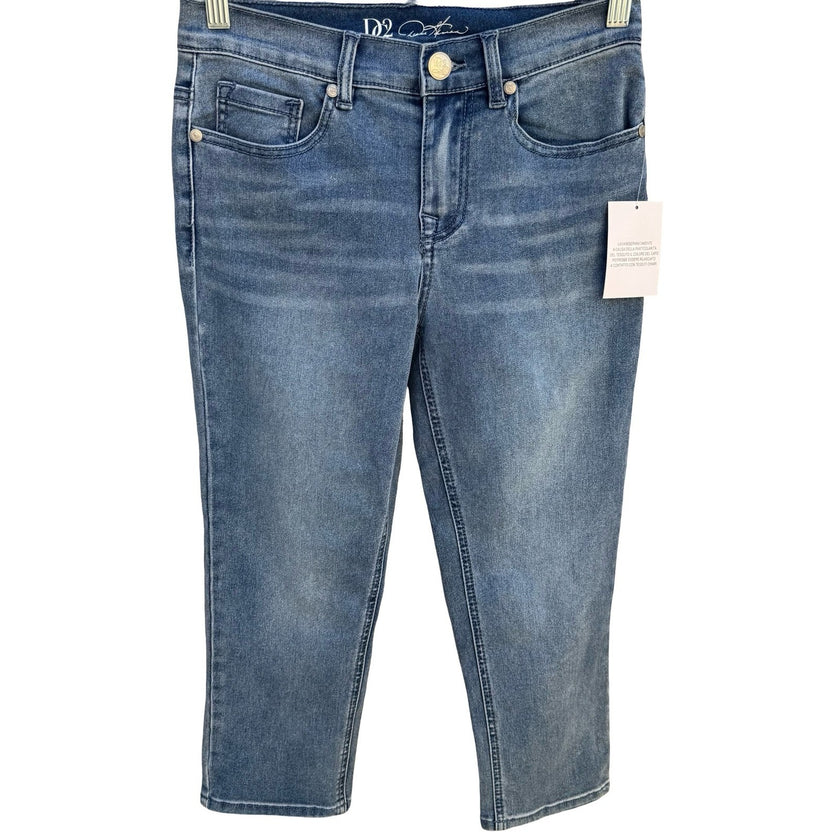 Diane Gilman D2 Blue Denim Cropped Capri Jeans Womens 2P Light Wash Stretch New